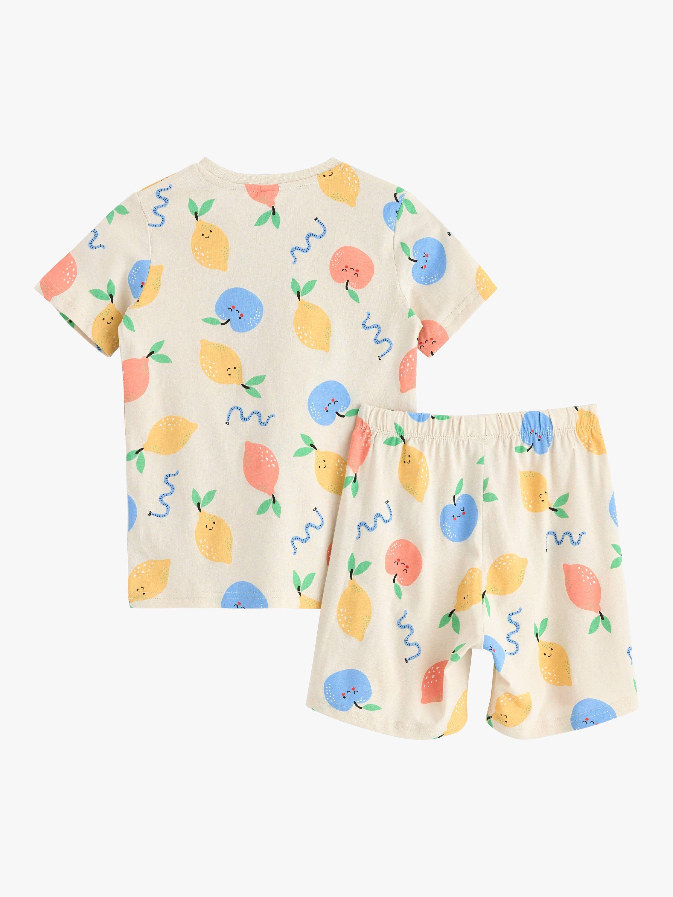 Product image 6 of 6, which shows Lindex Kids' Fruit Print Short Pyjamas, Beige/Multi, 18-24 months