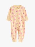 Lindex Baby Organic Cotton Loveable Hearts Print Sleepsuit, Light Dusty Yellow