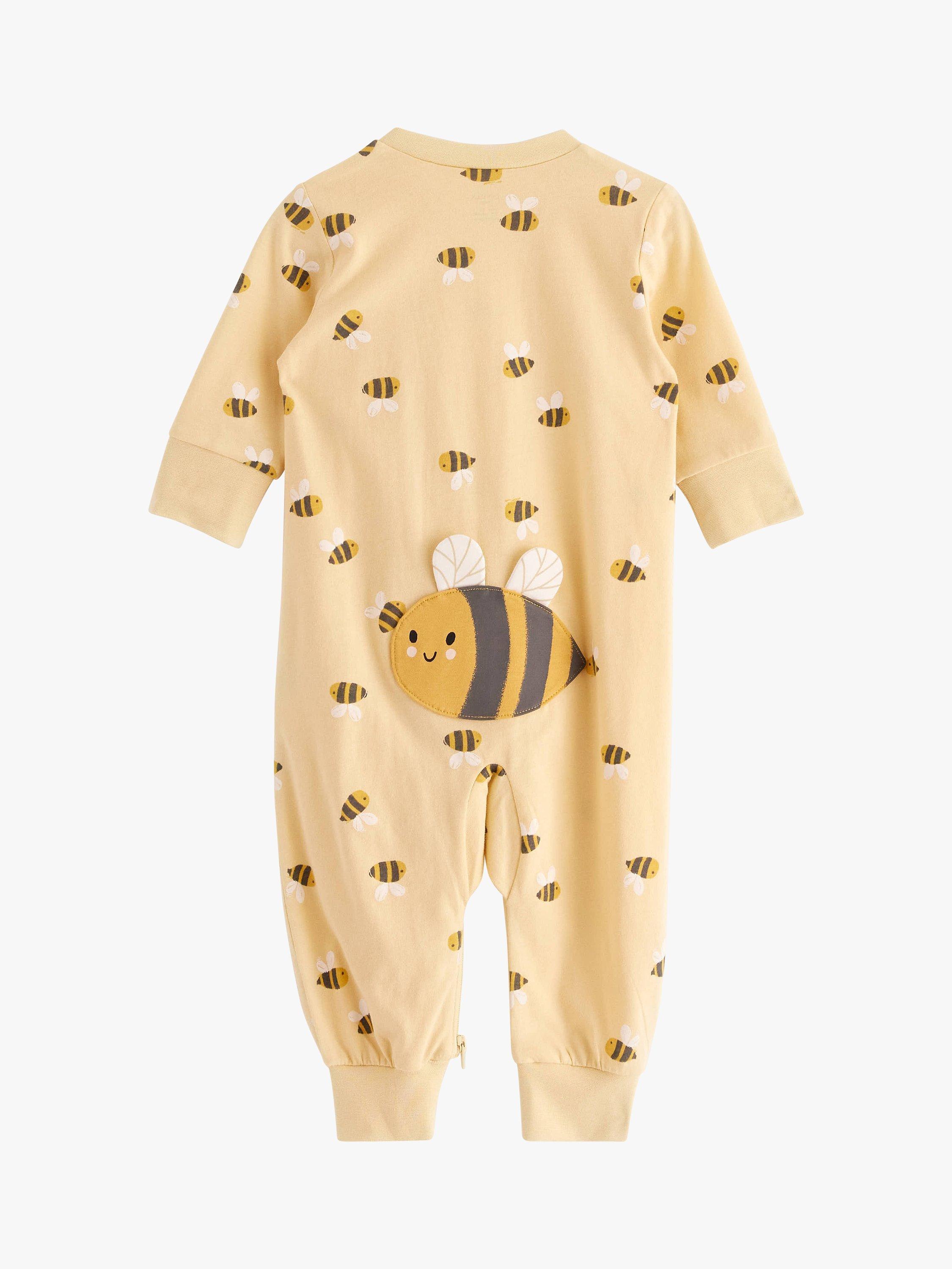 Product image 2 of 3, which shows Lindex Baby Bee Footless Sleepsuit, Dusty Yellow, 2-4 months