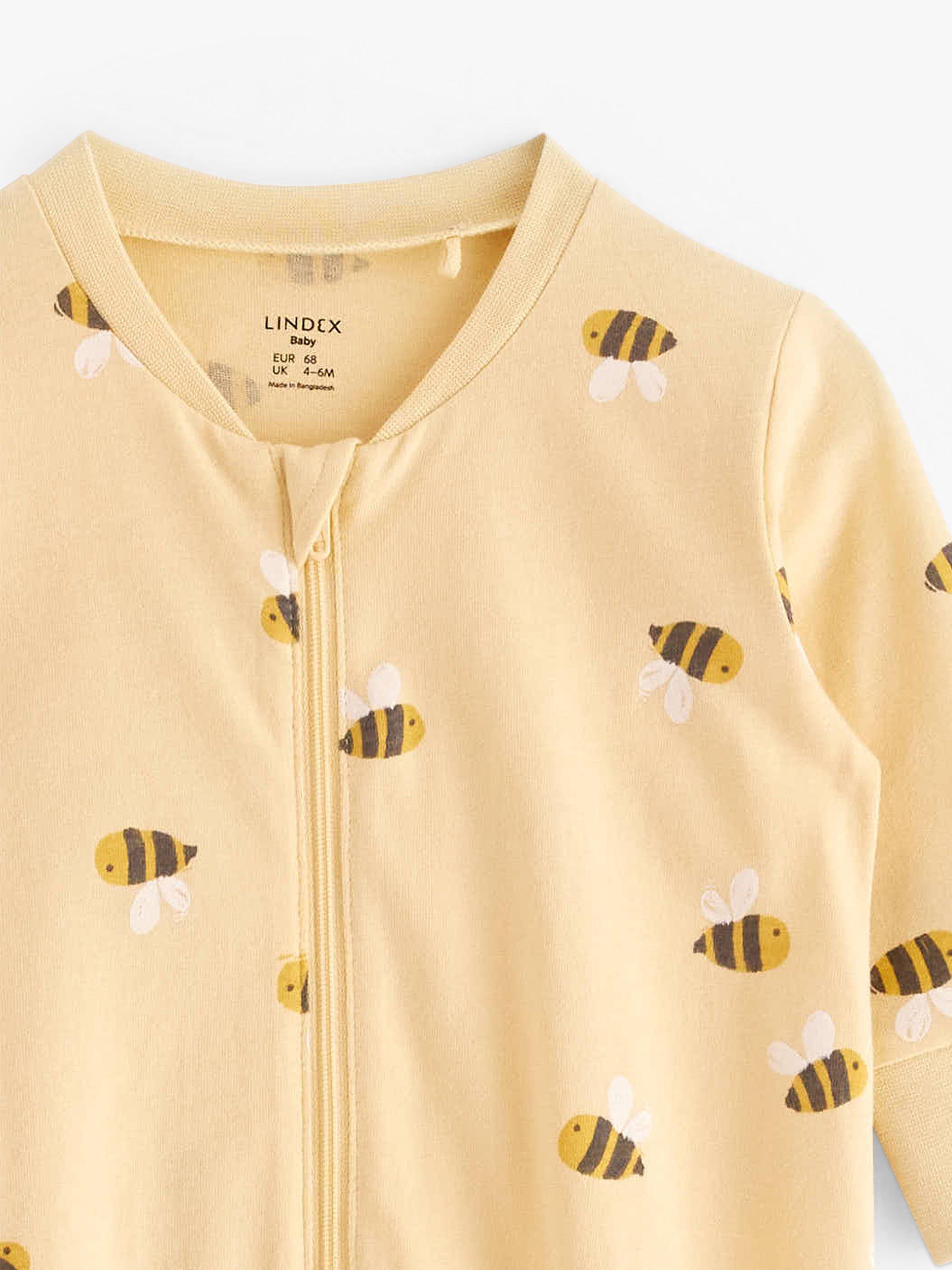 Product image 3 of 3, which shows Lindex Baby Bee Footless Sleepsuit, Dusty Yellow, 2-4 months