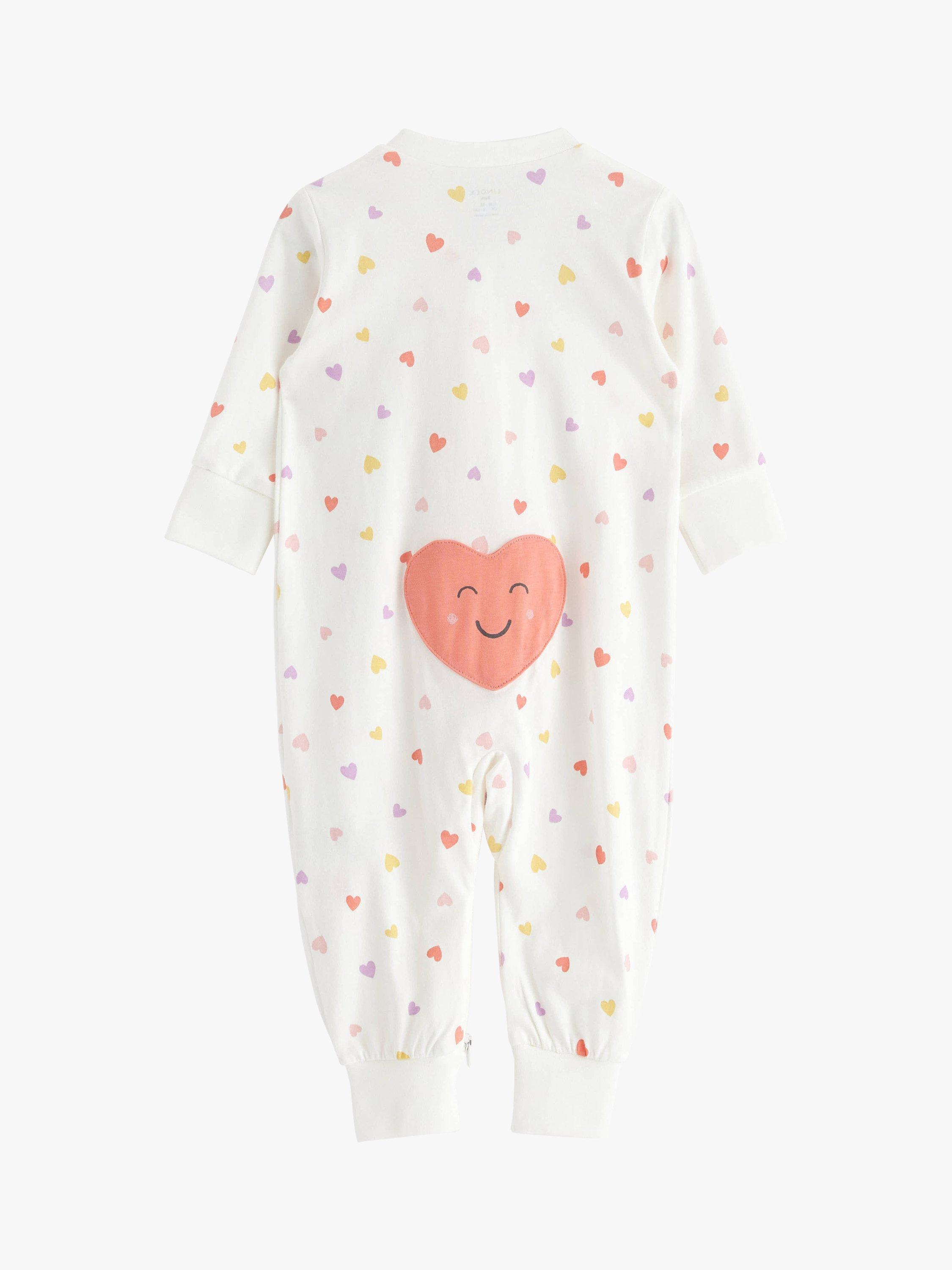 Product image 2 of 3, which shows Lindex Baby Organic Cotton Heart Print Sleepsuit, Light Dusty White, 1-2 months