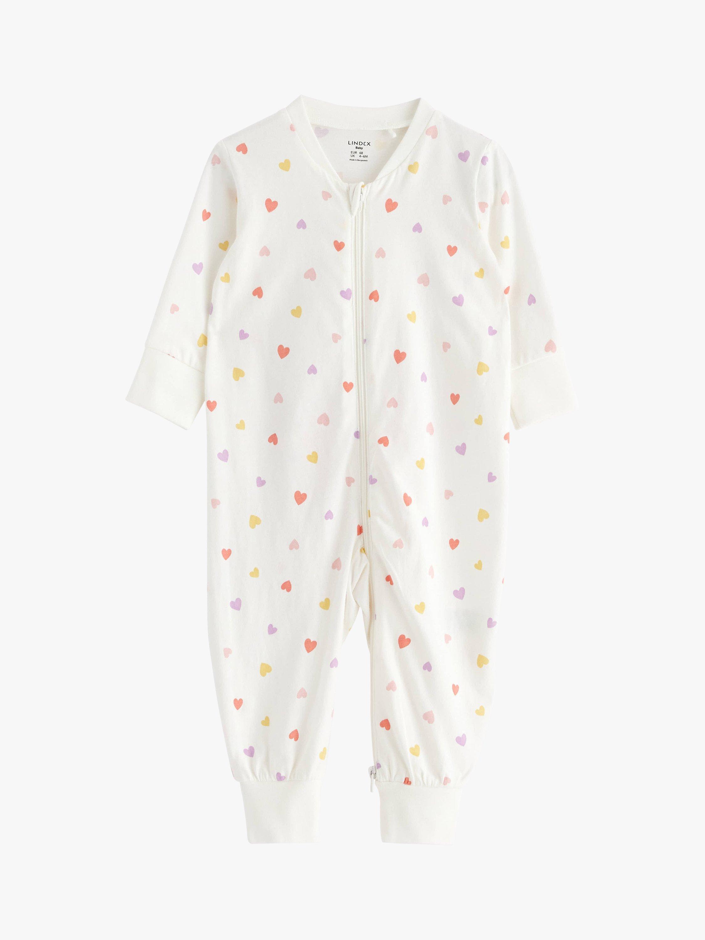 Product image 1 of 3, which shows Lindex Baby Organic Cotton Heart Print Sleepsuit, Light Dusty White, 1-2 months