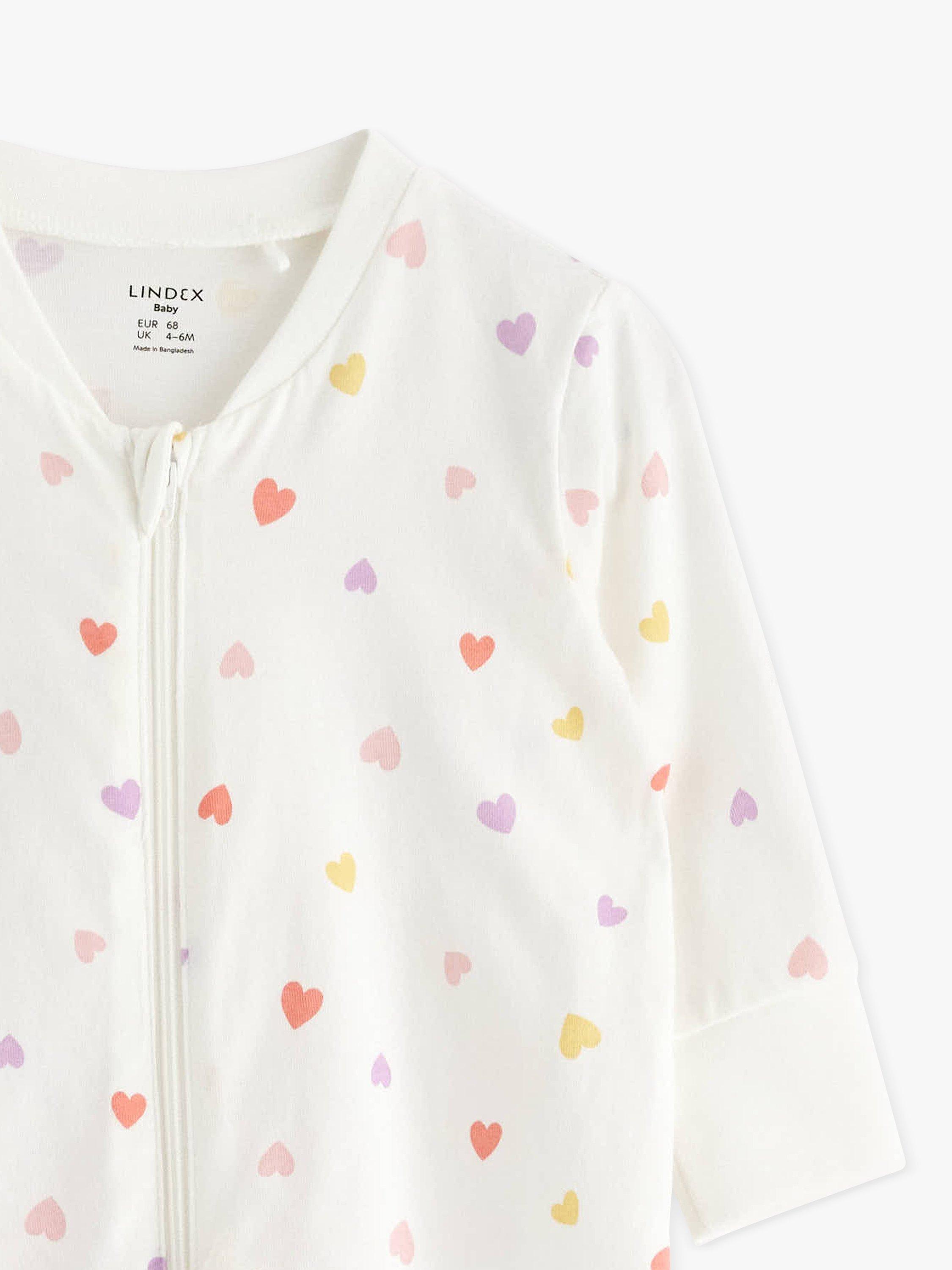 Product image 3 of 3, which shows Lindex Baby Organic Cotton Heart Print Sleepsuit, Light Dusty White, 1-2 months