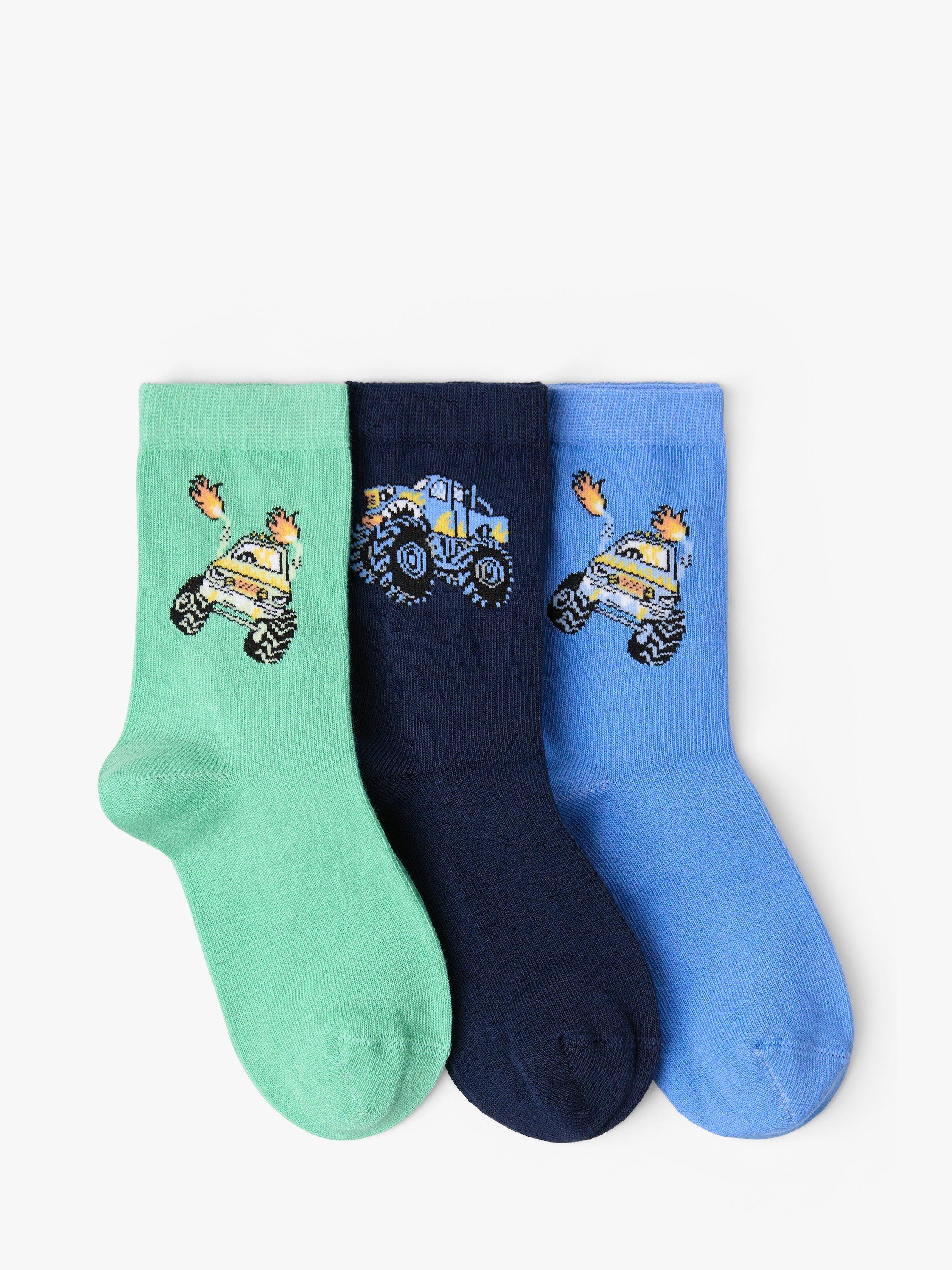 Product image 2 of 3, which shows Lindex Kids' Monster Truck Socks, Pack Of 3, Dusty Blue/Multi, 12-24 months