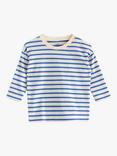 Lindex Baby Organic Cotton Drop Shoulder Stripe Long Sleeve Top, Light Beige/Blue