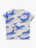 Lindex Baby Organic Cotton Whale Print Short Sleeve Top, Light Beige/Blue