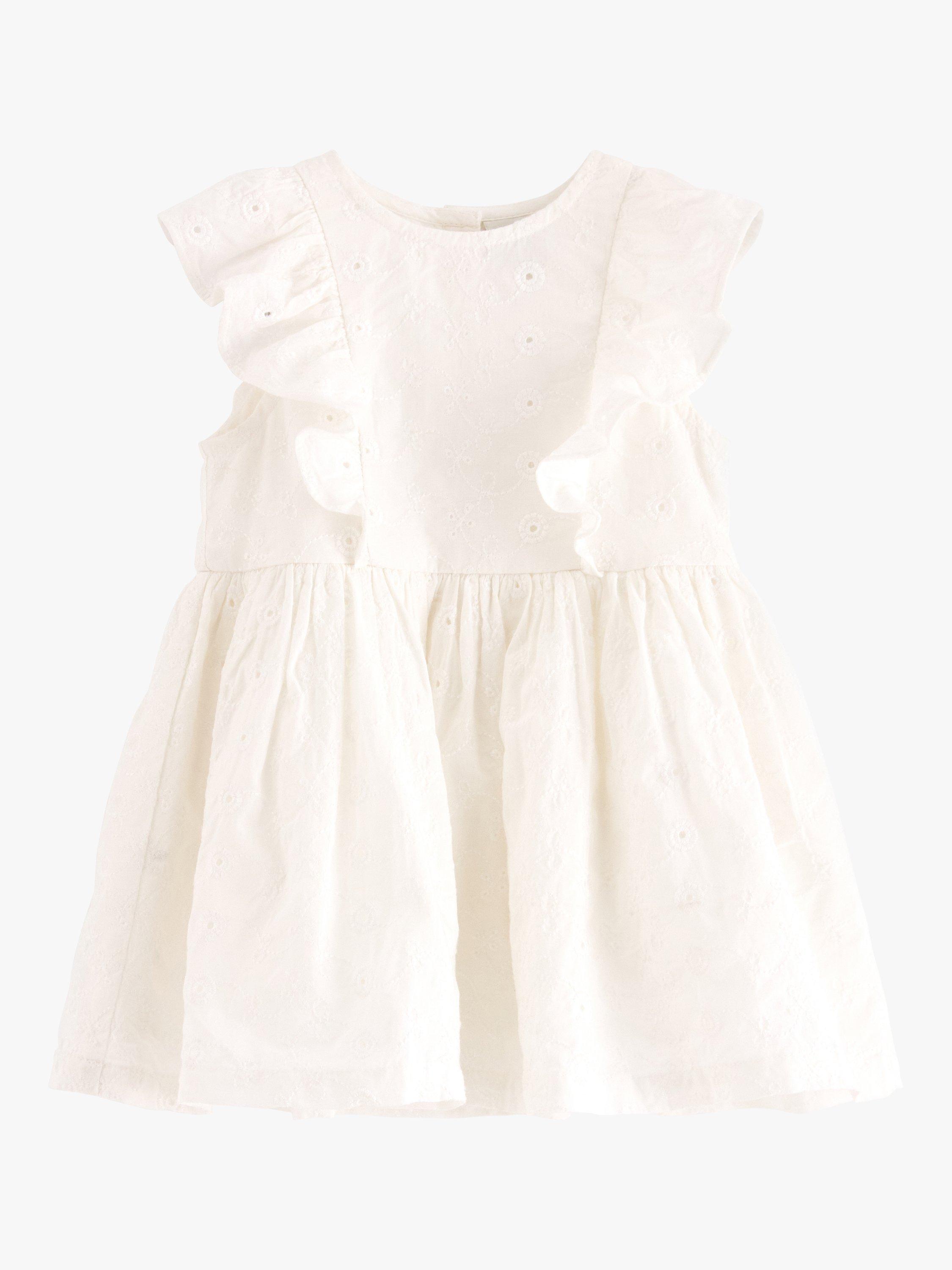 Product image 1 of 2, which shows Lindex Baby Organic Cotton Broderie Anglais Embroiderd Frill Dress, Light Dusty White, 2-4 months