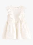 Lindex Baby Organic Cotton Broderie Anglais Embroiderd Frill Dress, Light Dusty White