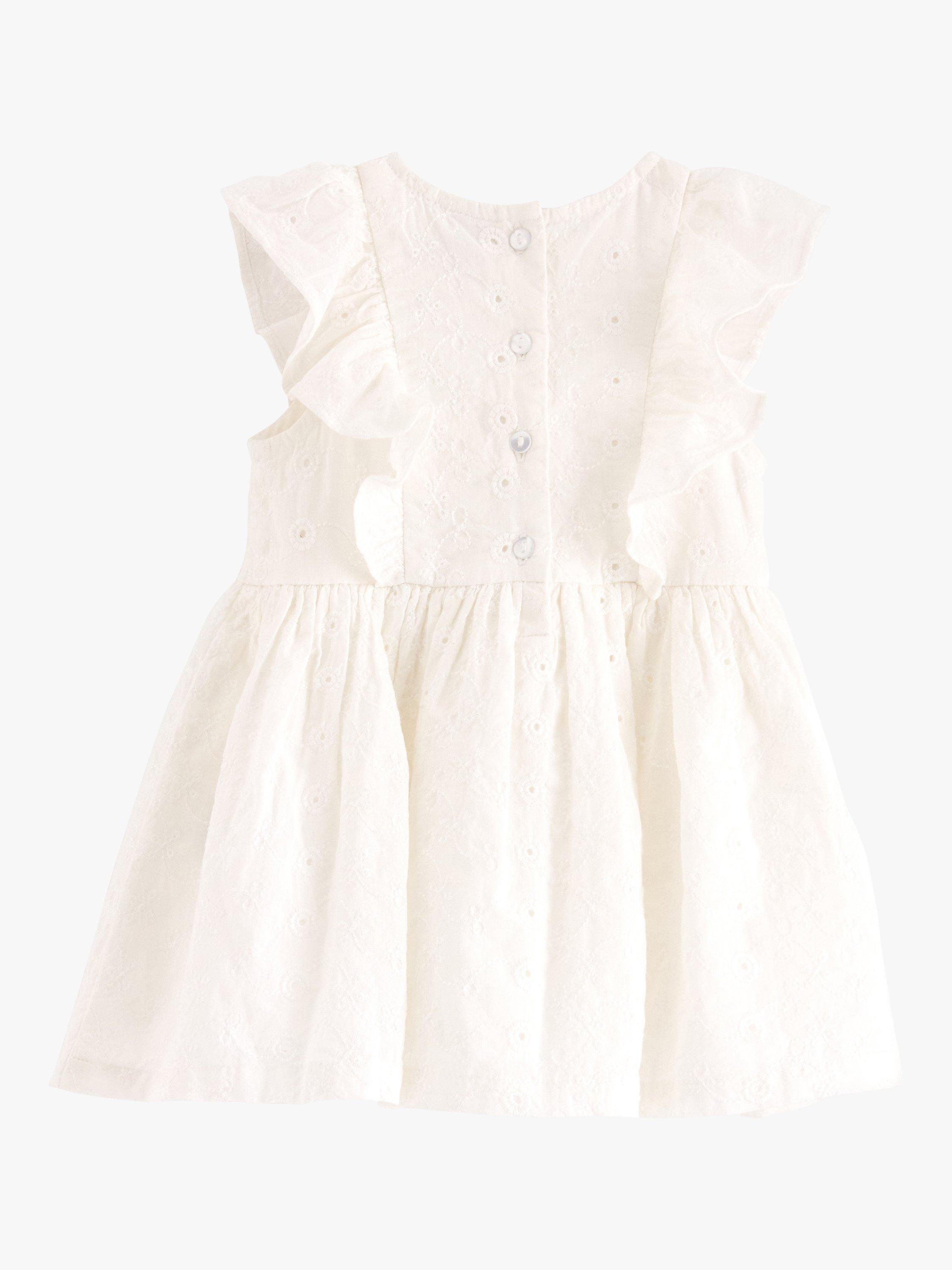 Product image 2 of 2, which shows Lindex Baby Organic Cotton Broderie Anglais Embroiderd Frill Dress, Light Dusty White, 2-4 months
