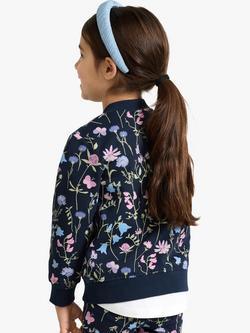 Lindex Kids' Organic Cotton Floral Print Zip Through Bomber Jacket, Dark Navy - view 2, Dark Navy