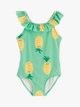 Lindex Kids' Fun Pineapple Cross Strap Flounce Swimsuit, Light Green