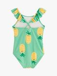 Lindex Kids' Fun Pineapple Cross Strap Flounce Swimsuit, Light Green