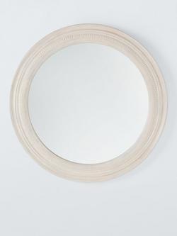 John Lewis Hand-Carved Coastal Wood Frame Round Wall Mirror, 80cm, White Wash, White Wash Finish