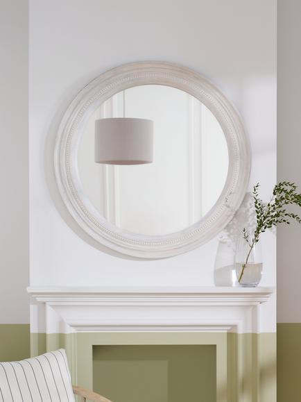 John Lewis Hand-Carved Coastal Wood Frame Round Wall Mirror, 80cm, White Wash - view 2, White Wash Finish
