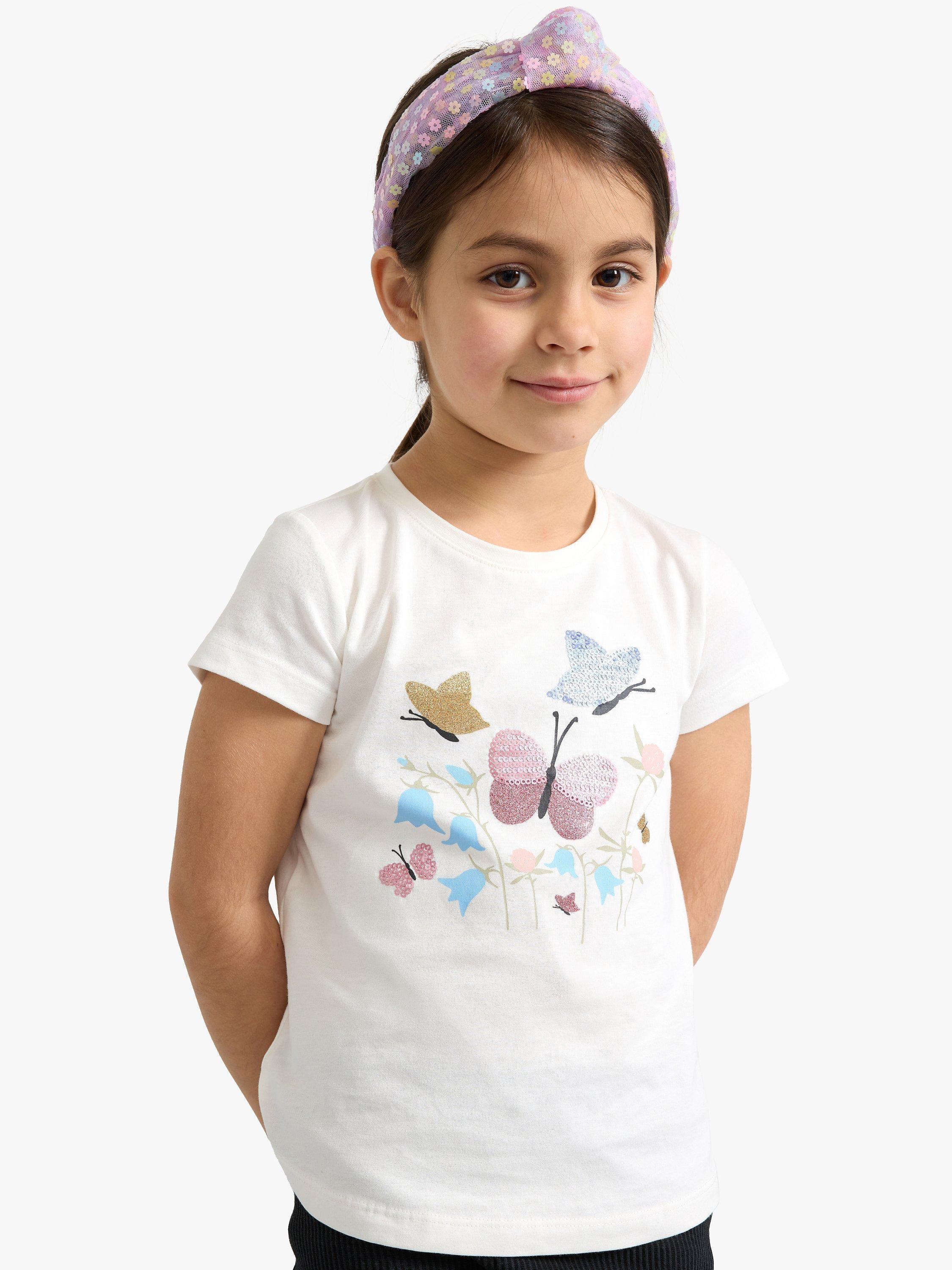 Lindex Kids' Butterfly Flower Print T-Shirt, Light Dusty White/Multi, 18-24 months