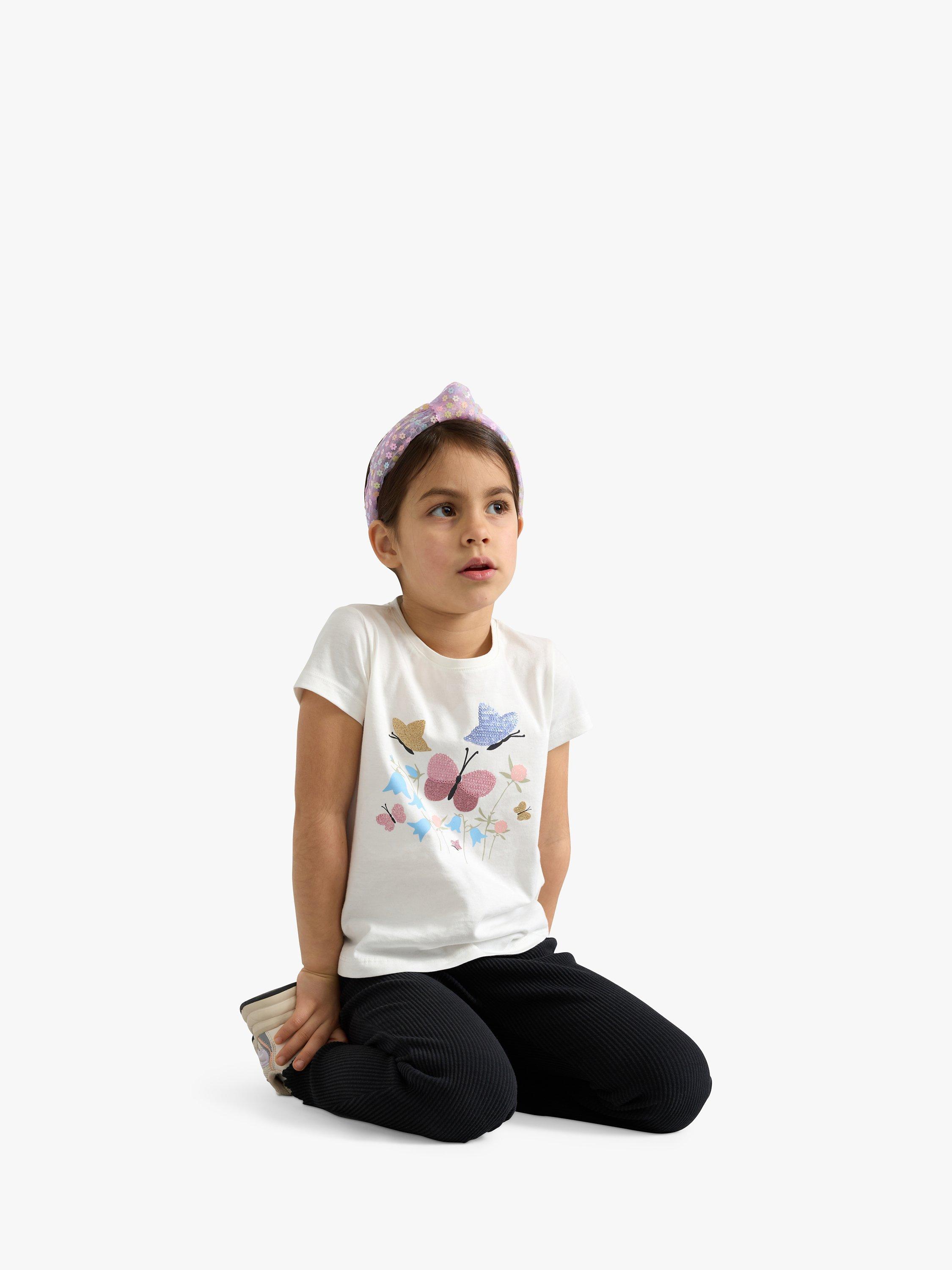 Lindex Kids' Butterfly Flower Print T-Shirt, Light Dusty White/Multi, 18-24 months