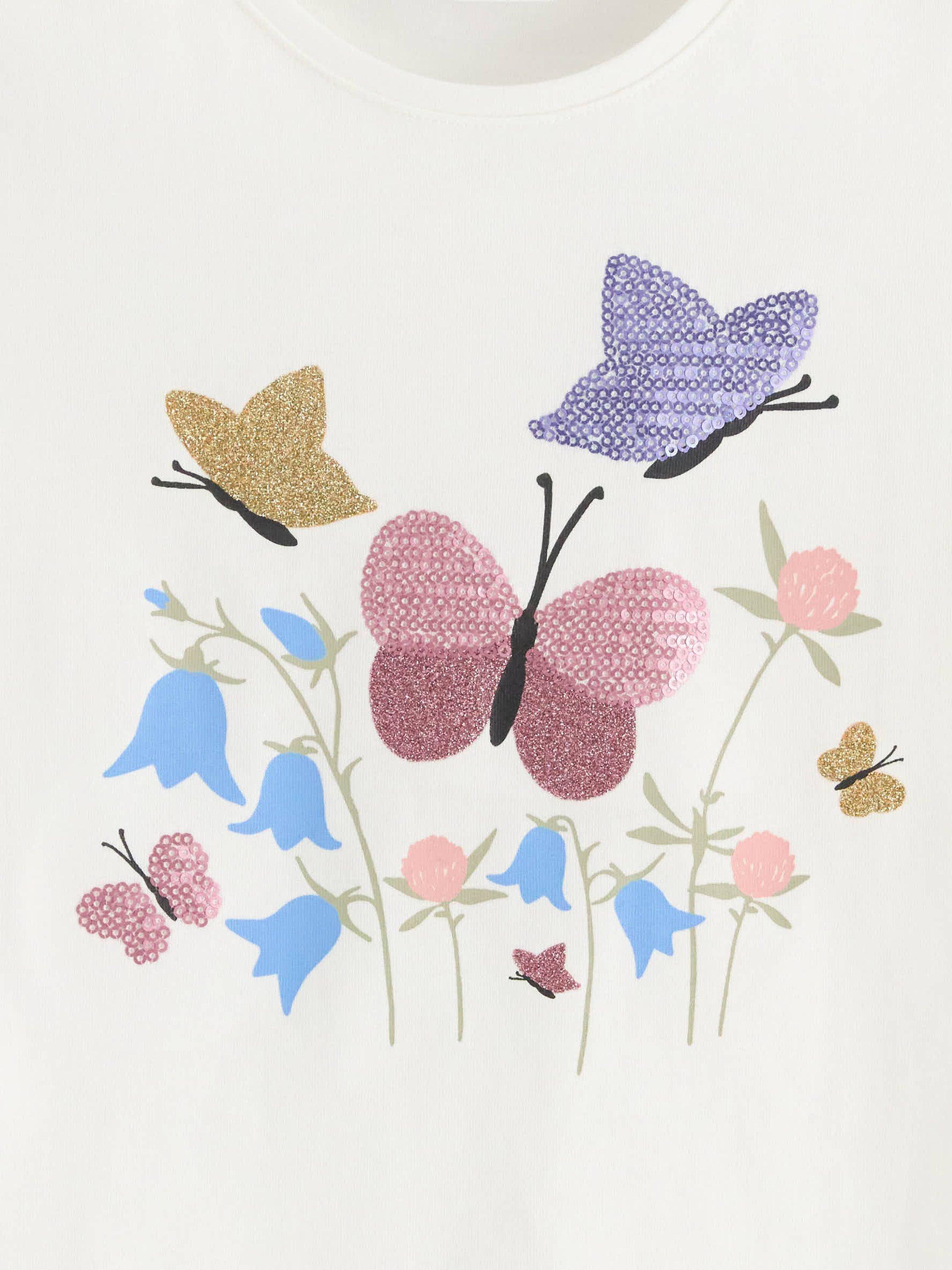 Lindex Kids' Butterfly Flower Print T-Shirt, Light Dusty White/Multi, 18-24 months