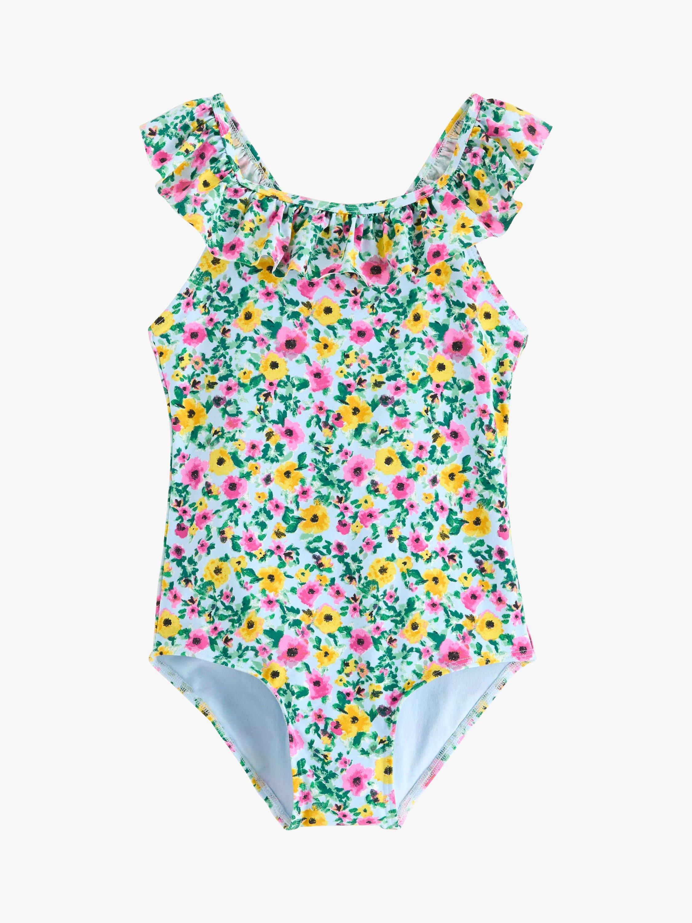 Product image 1 of 3, which shows Lindex Kids' Floral Print Swimsuit, Light Blue/Multi, 4-6 years