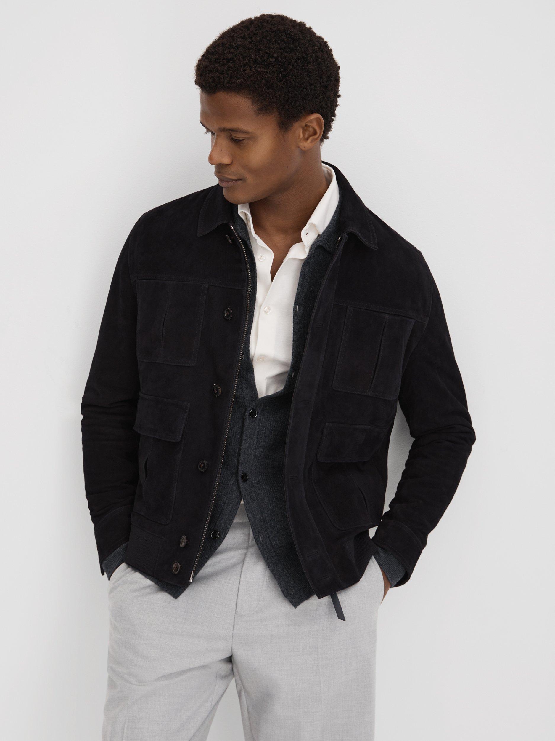Reiss Thomas Suede Zip Through Jacket, Navy