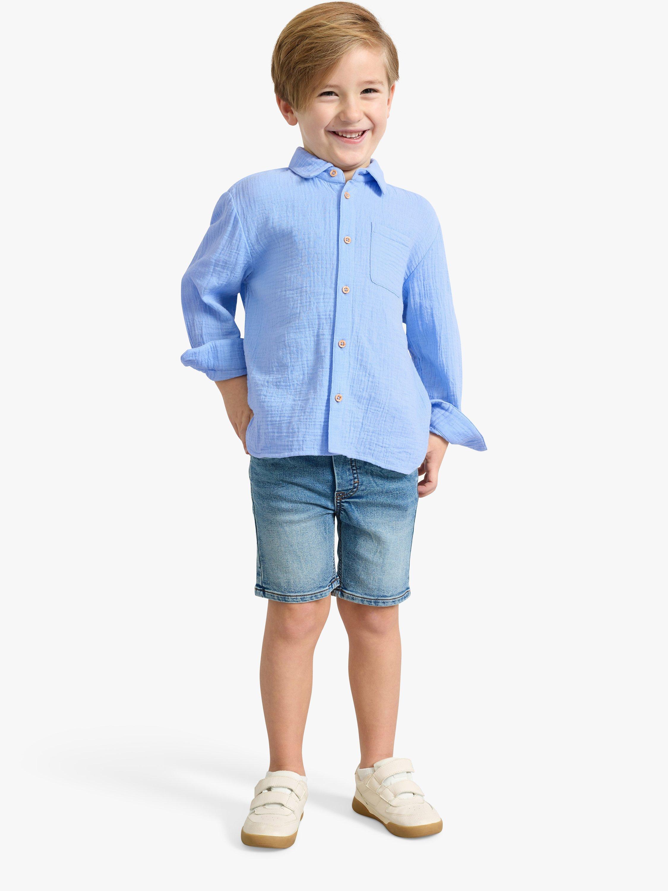 Lindex Kids' Organic Cotton Double Weave Shirt, Light Blue, 5-6 years