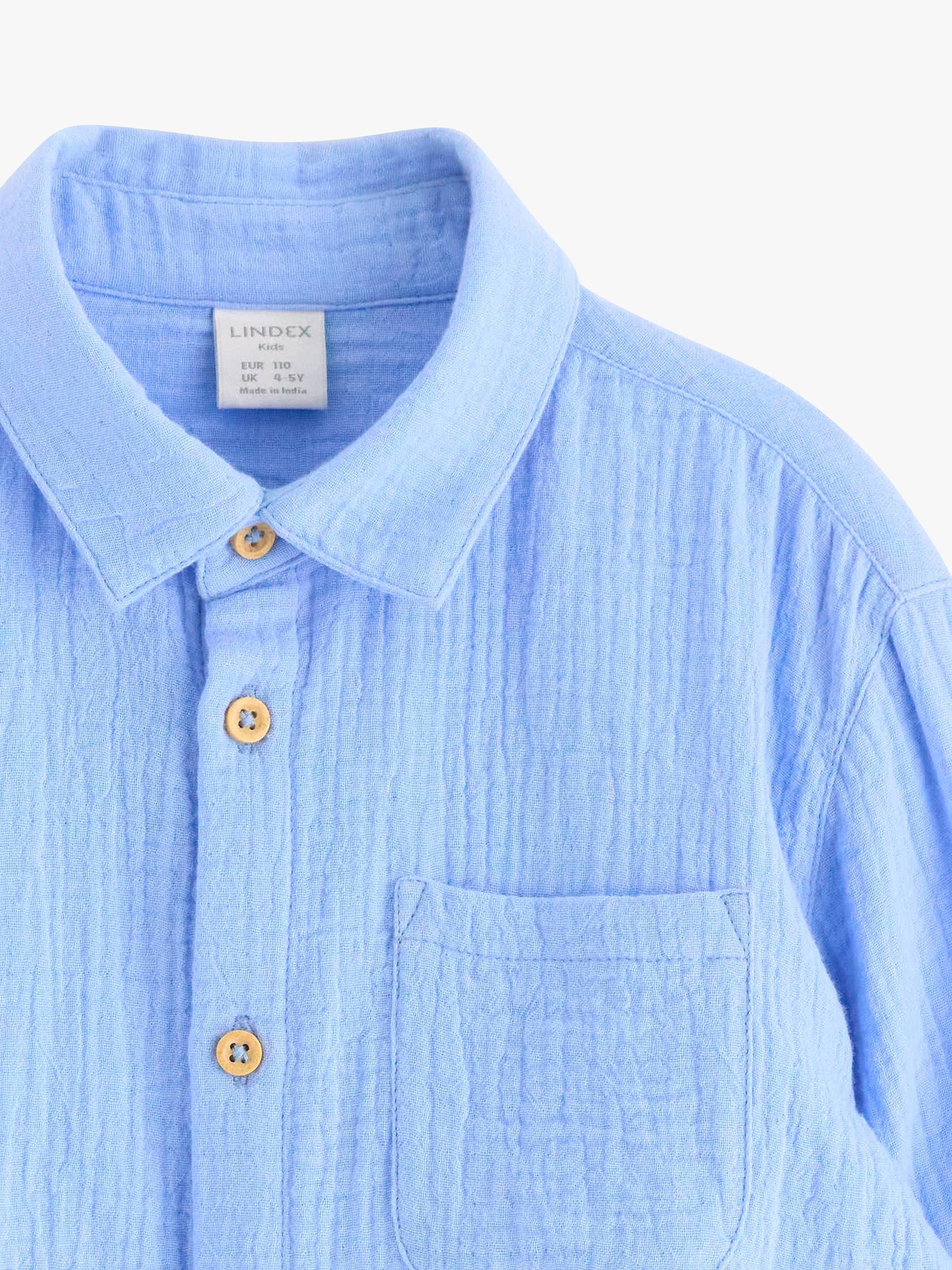 Product image 4 of 4, which shows Lindex Kids' Organic Cotton Double Weave Shirt, Light Blue, 5-6 years