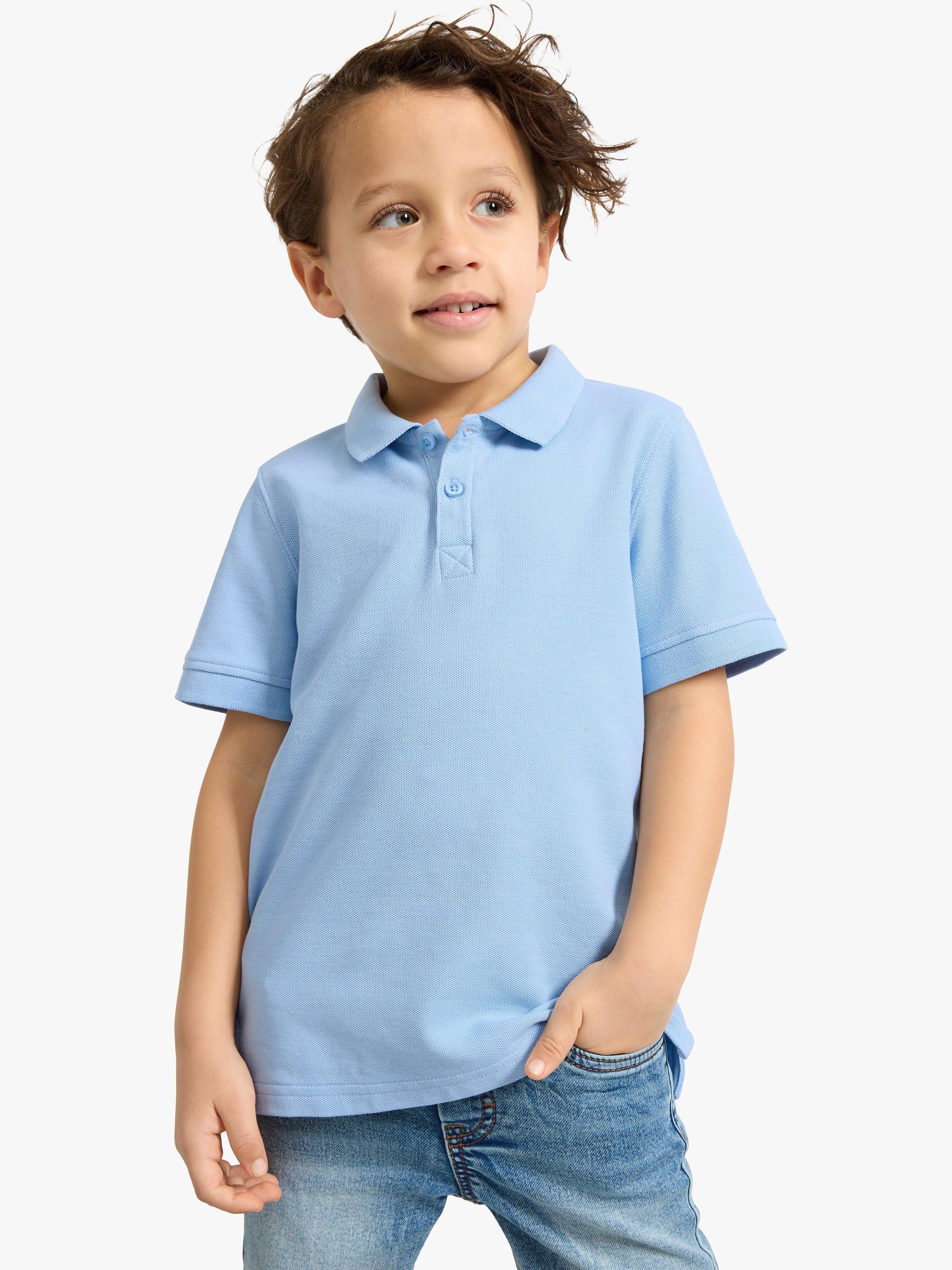 Lindex Kids' Organic Cotton Short Sleeve Polo Shirt, Light Blue, 2-4 years