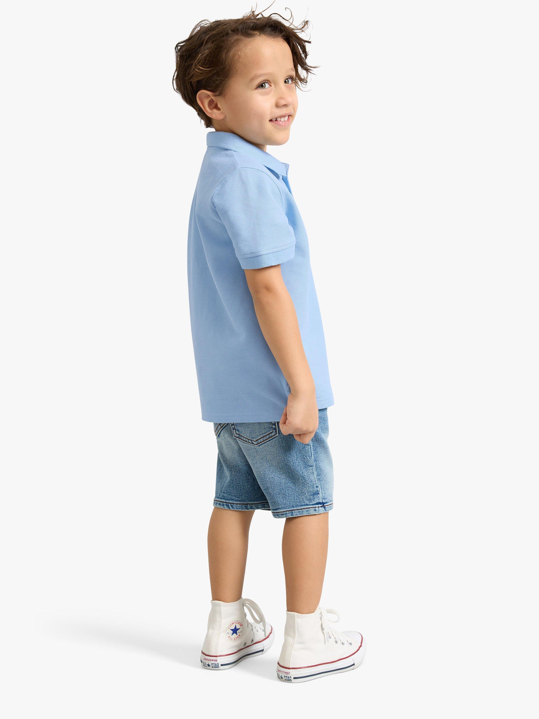 Lindex Kids' Organic Cotton Short Sleeve Polo Shirt, Light Blue, 2-4 years