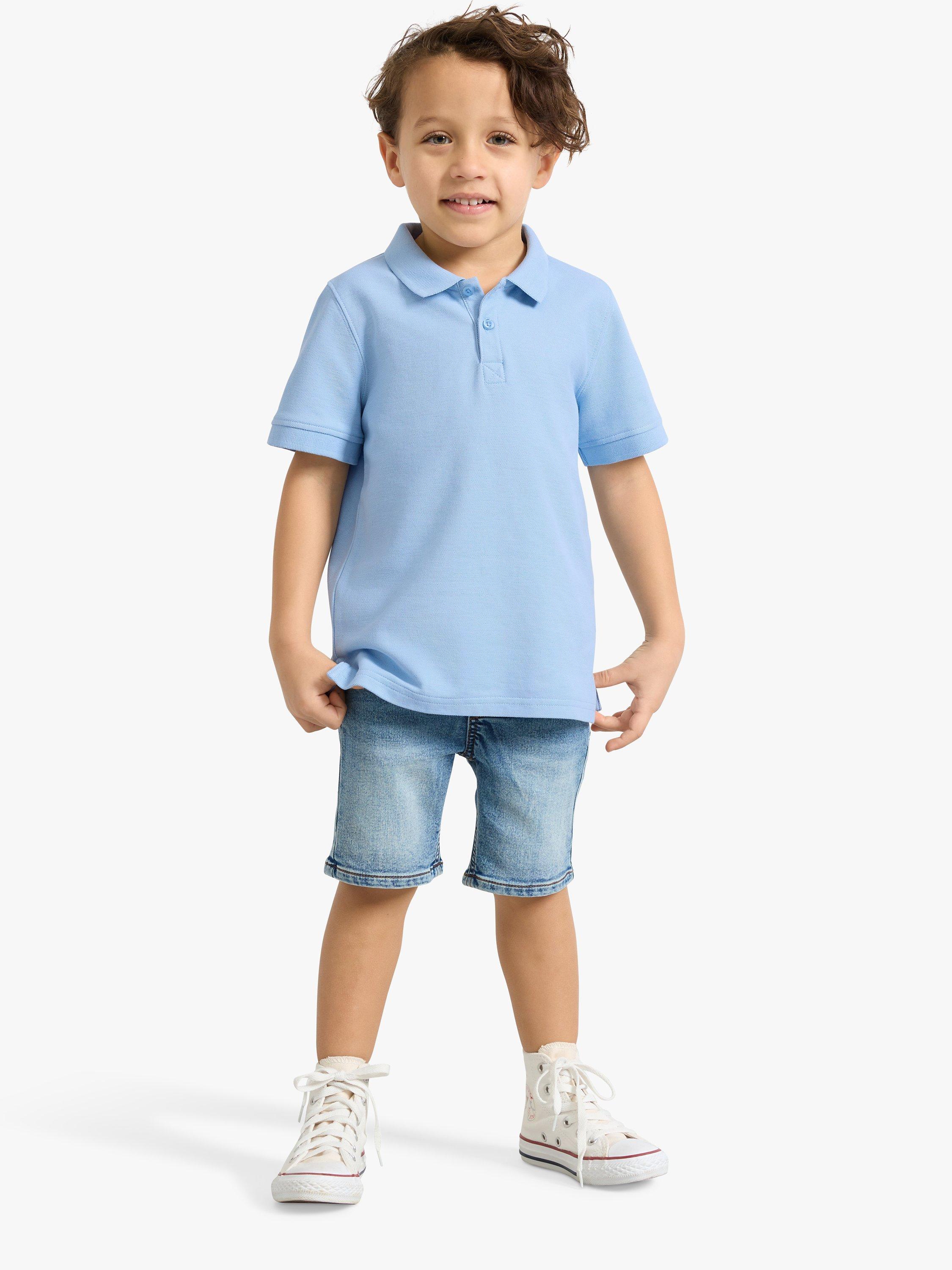 Lindex Kids' Organic Cotton Short Sleeve Polo Shirt, Light Blue, 2-4 years