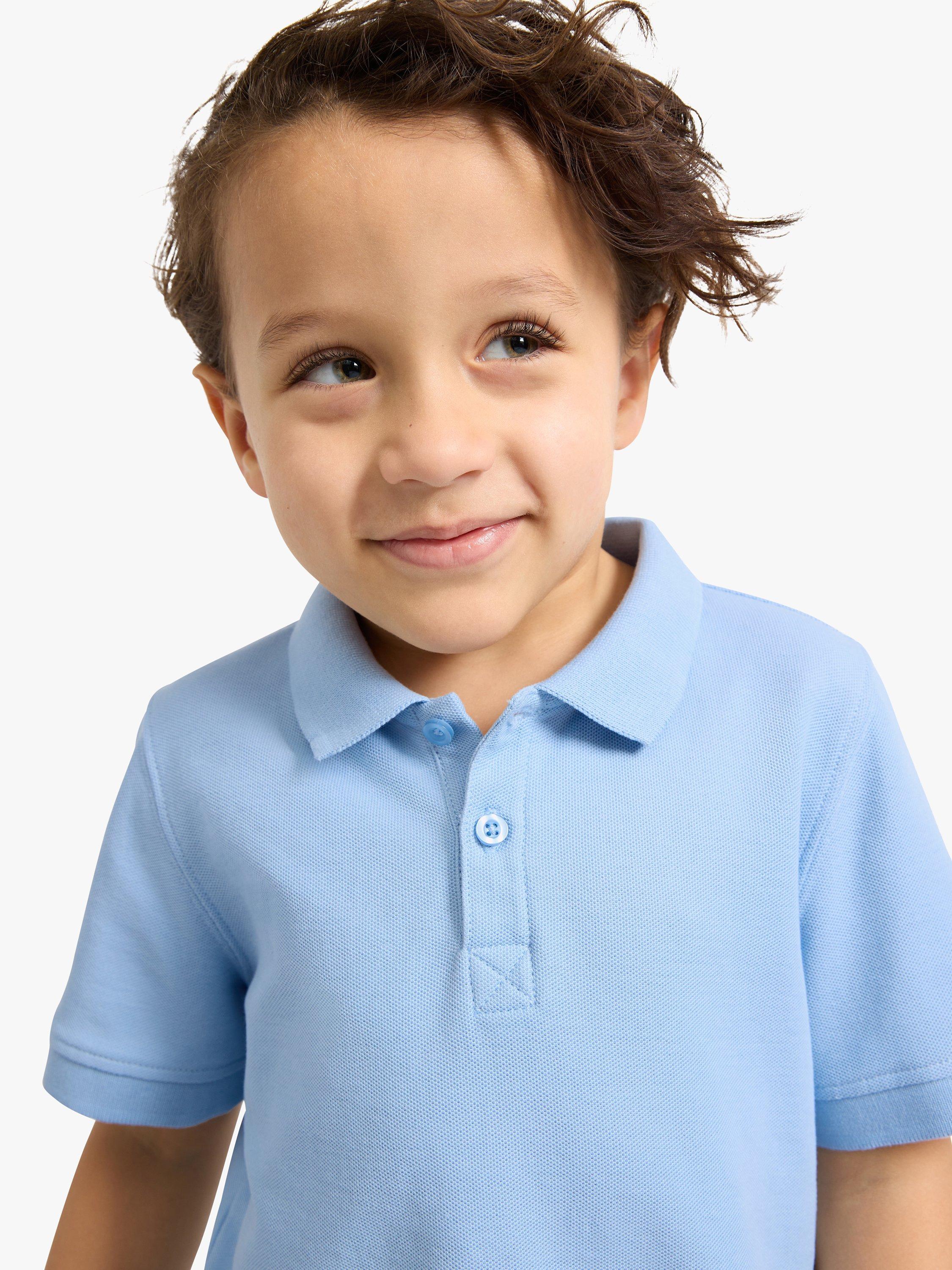 Lindex Kids' Organic Cotton Short Sleeve Polo Shirt, Light Blue, 2-4 years