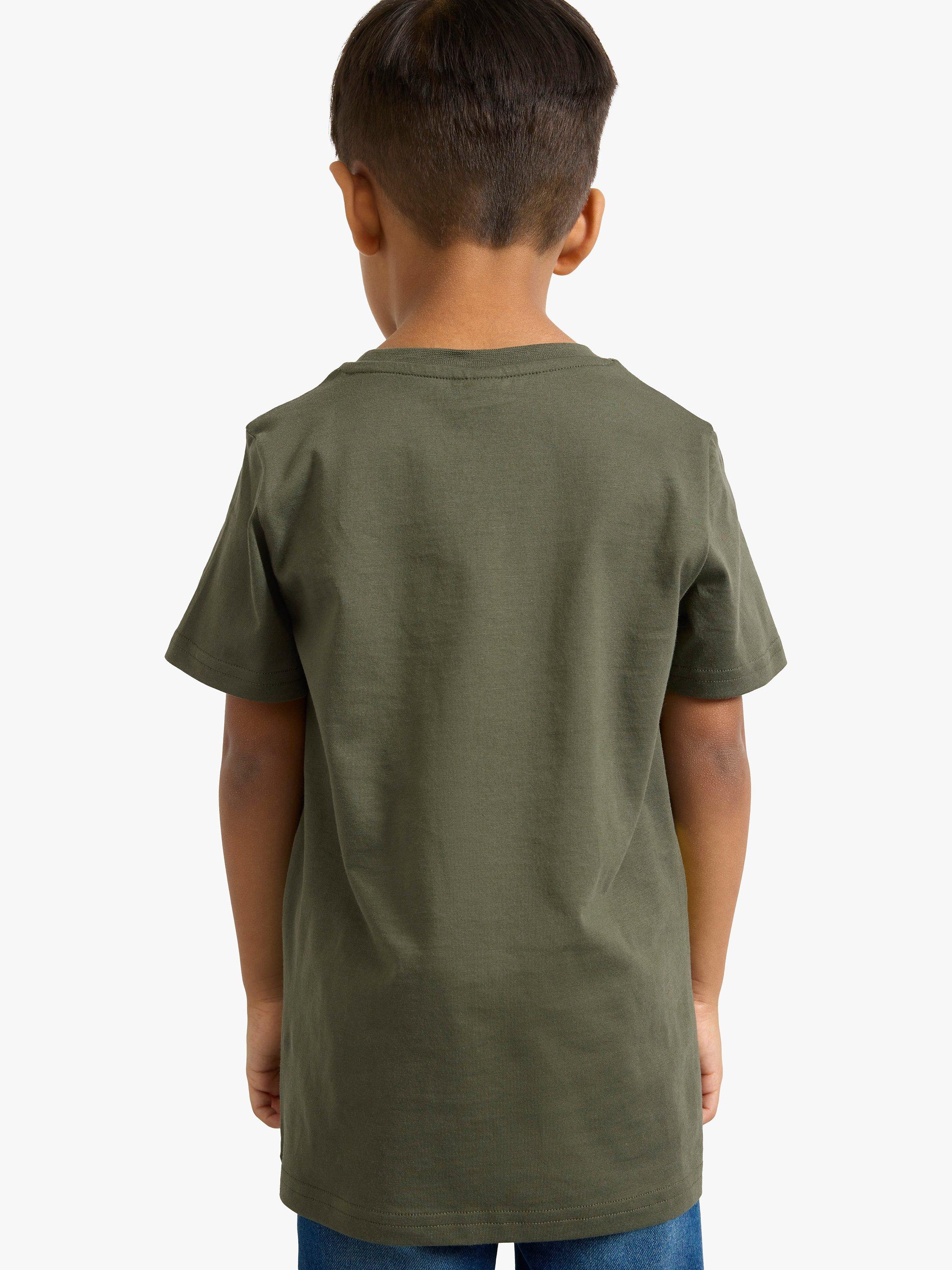 Product image 2 of 5, which shows Lindex Kids' Short Sleeve Dinosaur T-Shirt, Dark Dusty Khaki, 18-24 months