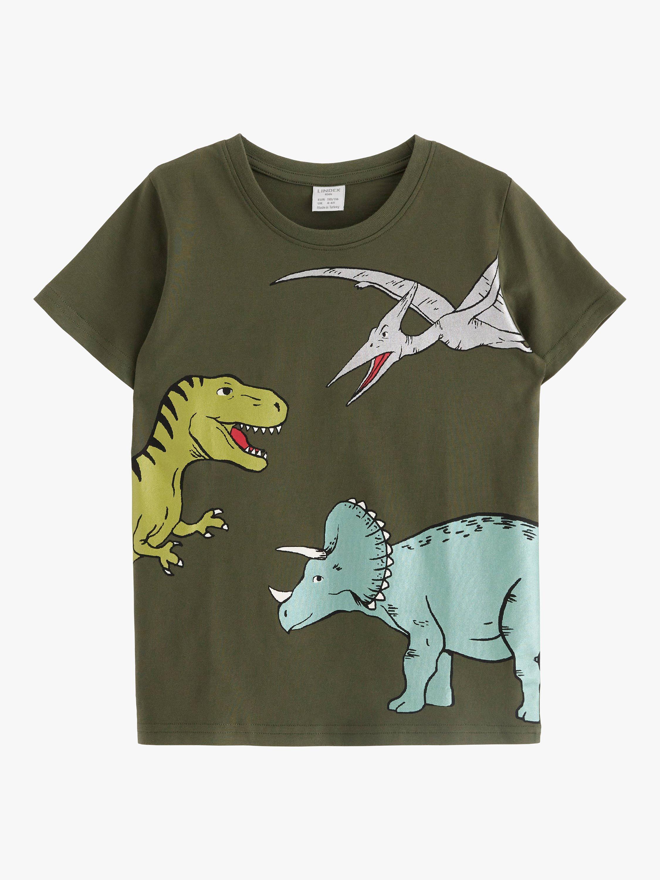 Product image 5 of 5, which shows Lindex Kids' Short Sleeve Dinosaur T-Shirt, Dark Dusty Khaki, 18-24 months