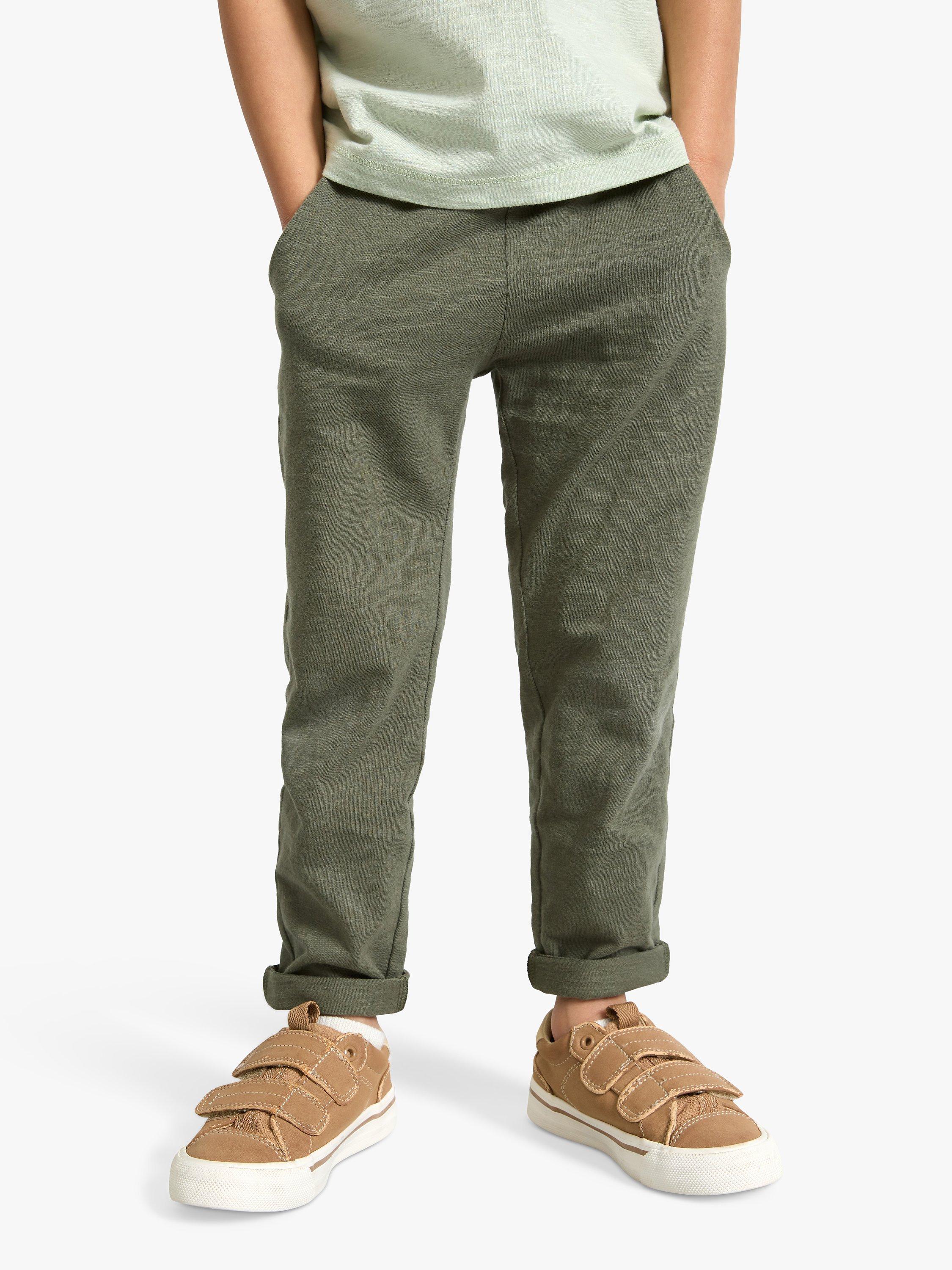 Product image 1 of 5, which shows Lindex Kids' Organic Cotton Drawstring Jogger Trousers, Dark Dusty Khaki, 3-4 years
