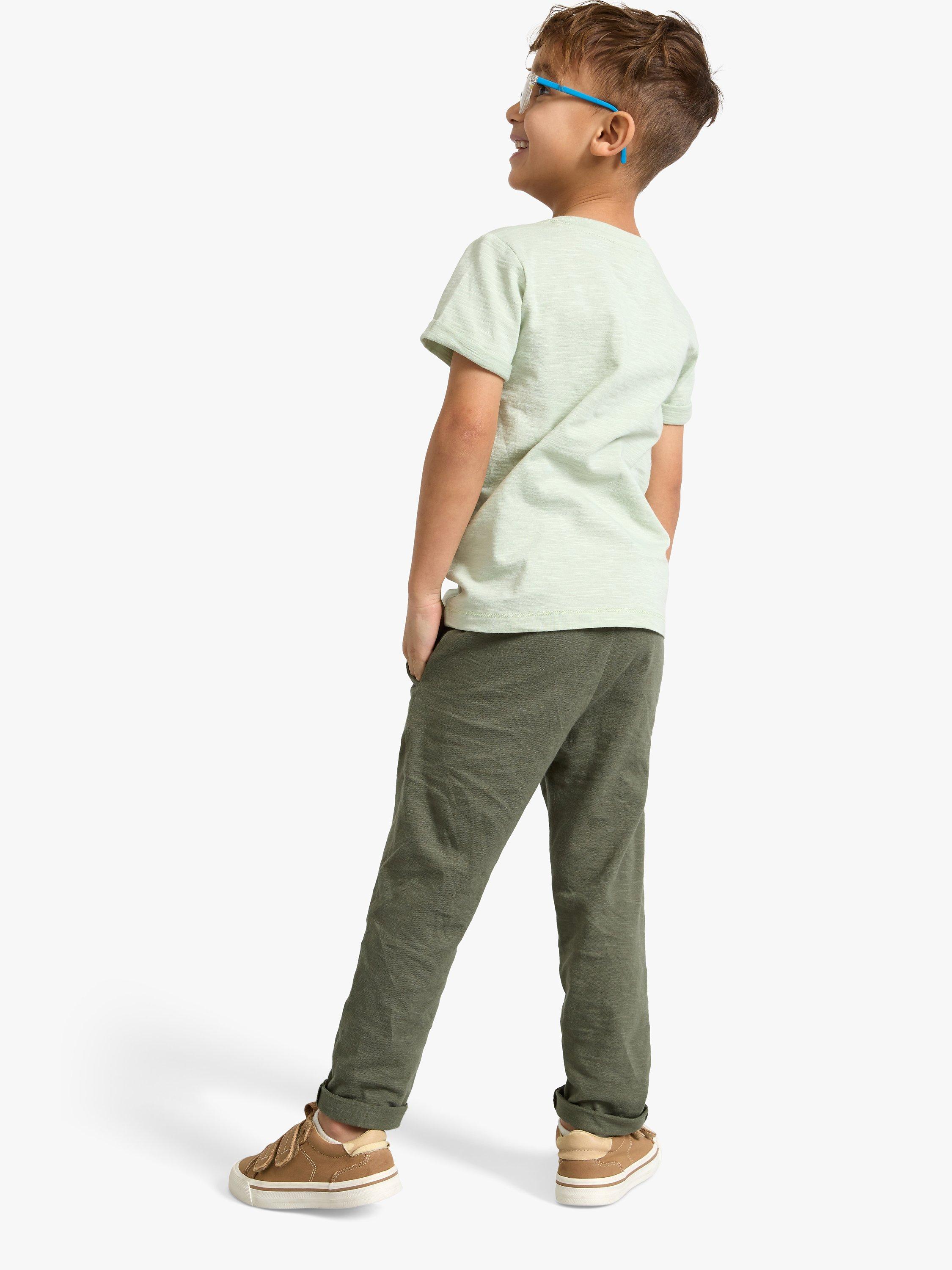 Product image 2 of 5, which shows Lindex Kids' Organic Cotton Drawstring Jogger Trousers, Dark Dusty Khaki, 3-4 years