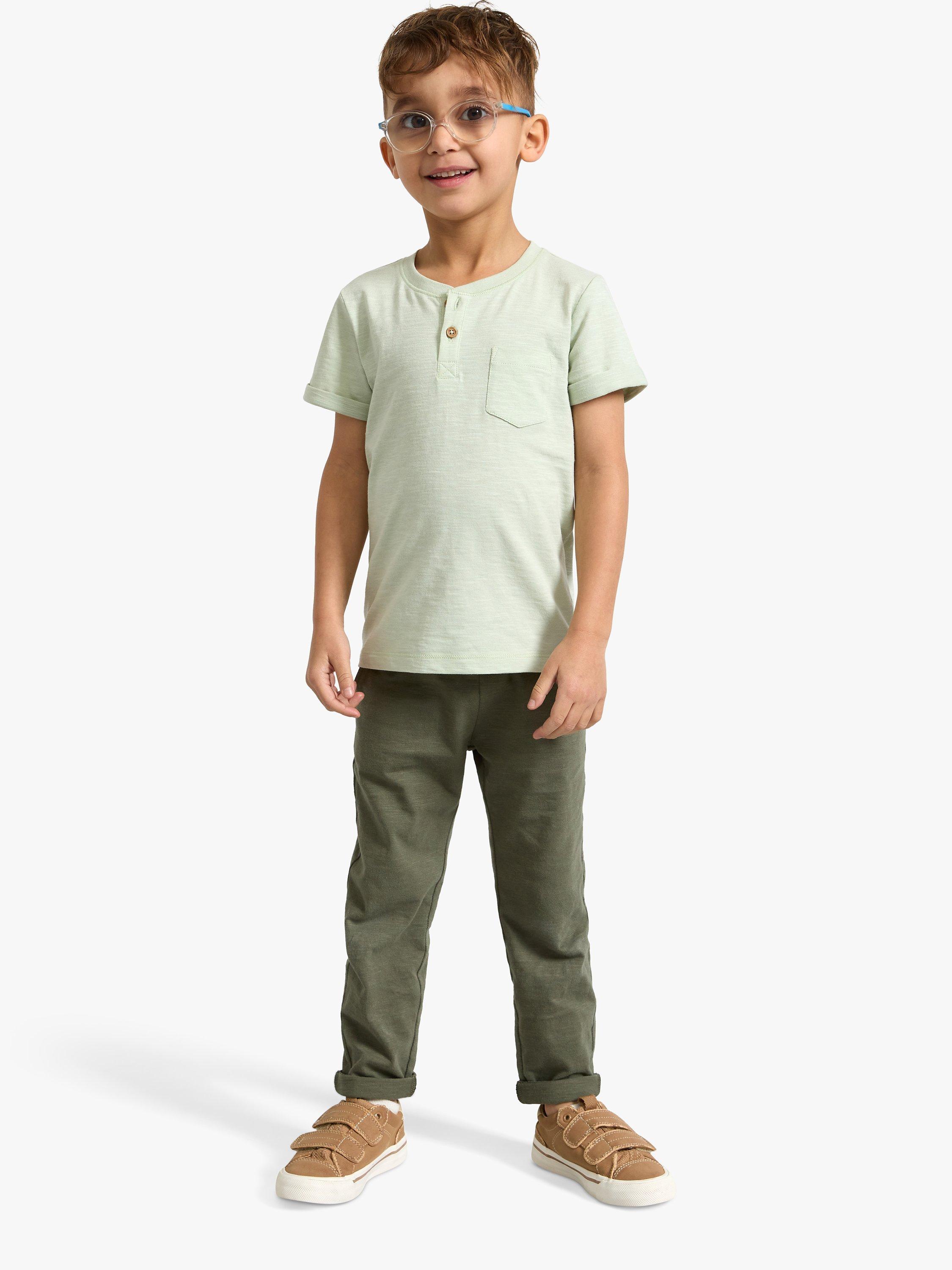 Product image 3 of 5, which shows Lindex Kids' Organic Cotton Drawstring Jogger Trousers, Dark Dusty Khaki, 3-4 years