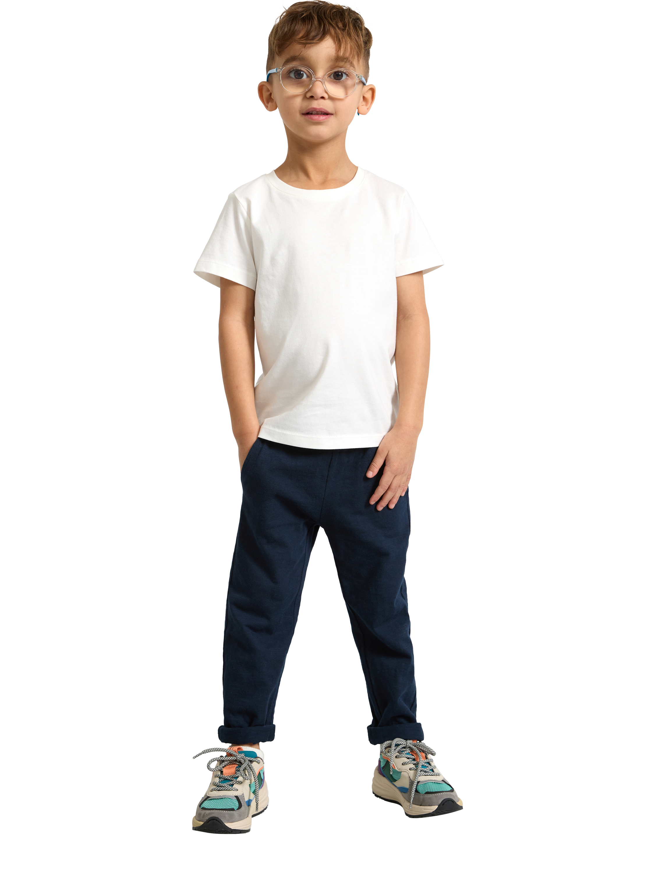 Product image 3 of 5, which shows Lindex Kids' Organic Cotton Drawstring Jogger Trousers, Dark Navy, 18-24 months