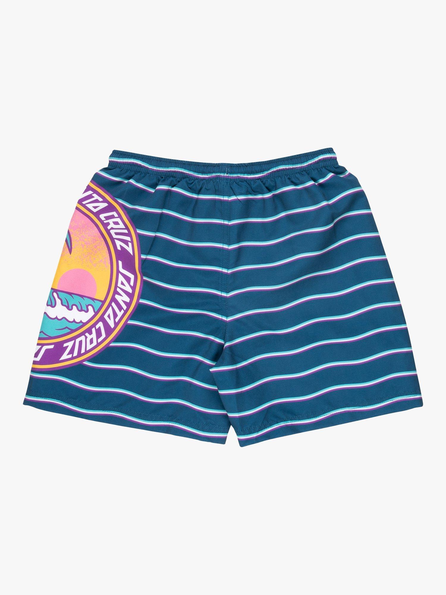 Product image 2 of 5, which shows Santa Cruz Kids' Paradise Stripe Swim Shorts, Teal, 6-8 years