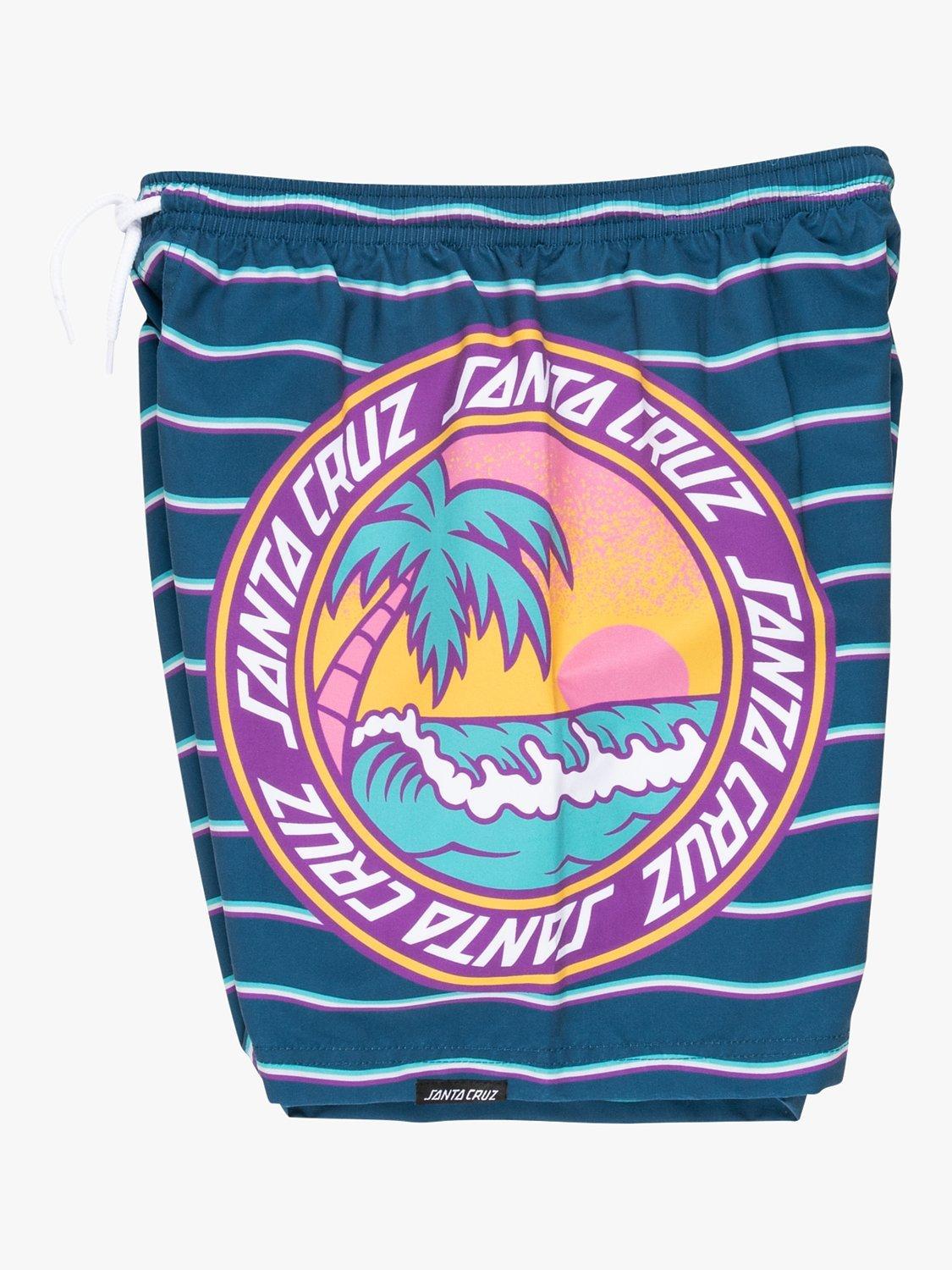 Product image 3 of 5, which shows Santa Cruz Kids' Paradise Stripe Swim Shorts, Teal, 6-8 years
