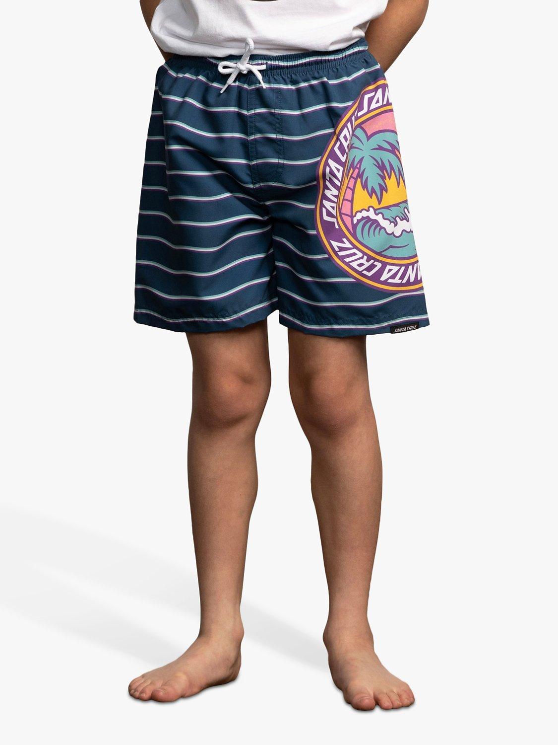 Product image 4 of 5, which shows Santa Cruz Kids' Paradise Stripe Swim Shorts, Teal, 6-8 years