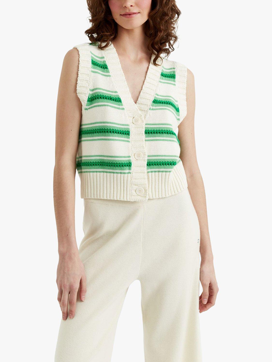 Chinti & Parker Crochet Vest Cardigan, Green/Cream, XS