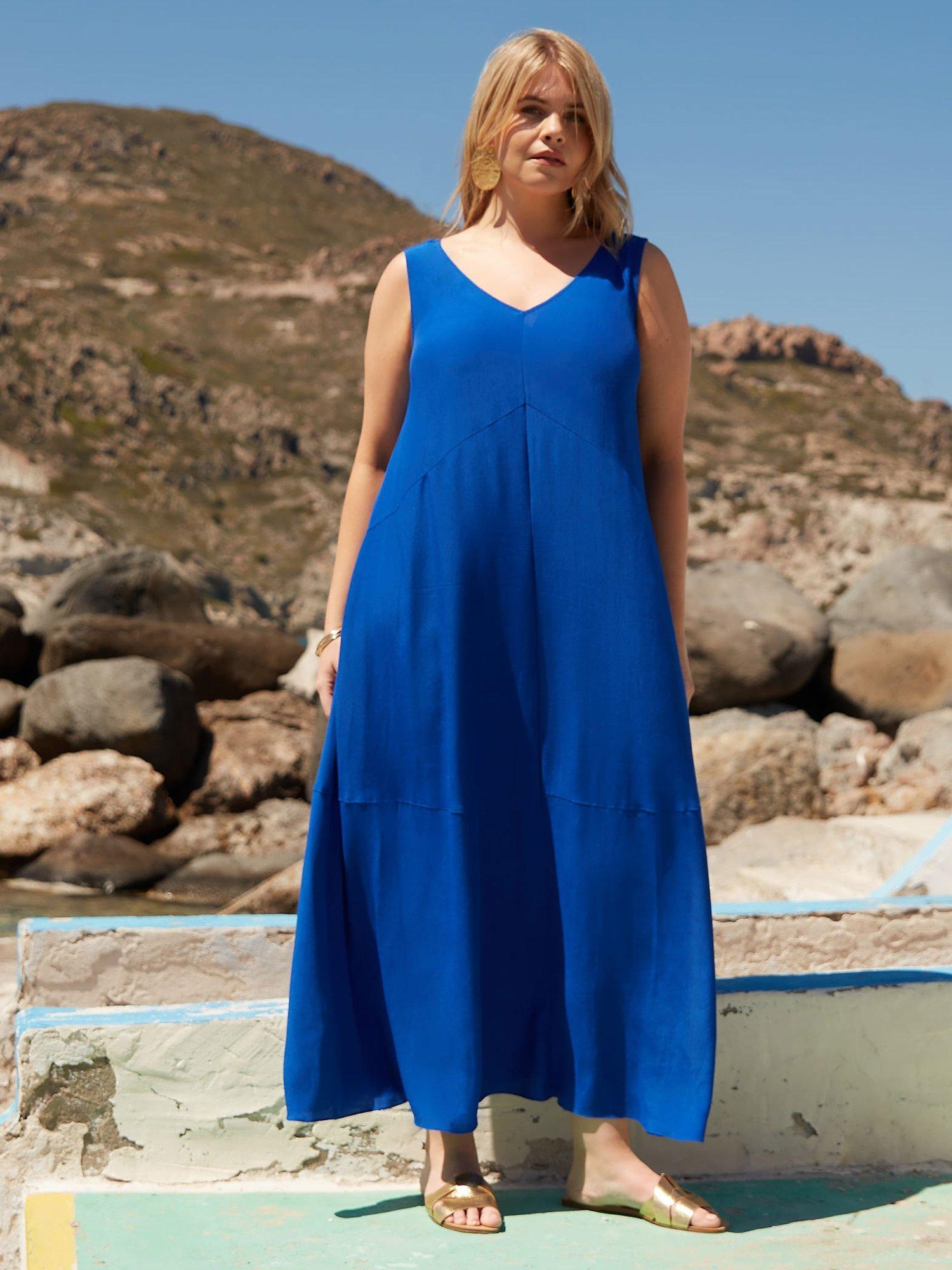 Live Unlimited V-Neck Maxi Swing Dress, Blue