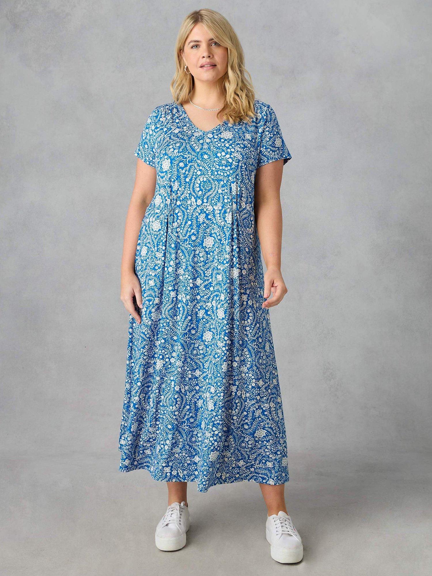 Live Unlimited Paisley Print V-Neck Midi Dress, Blue/White