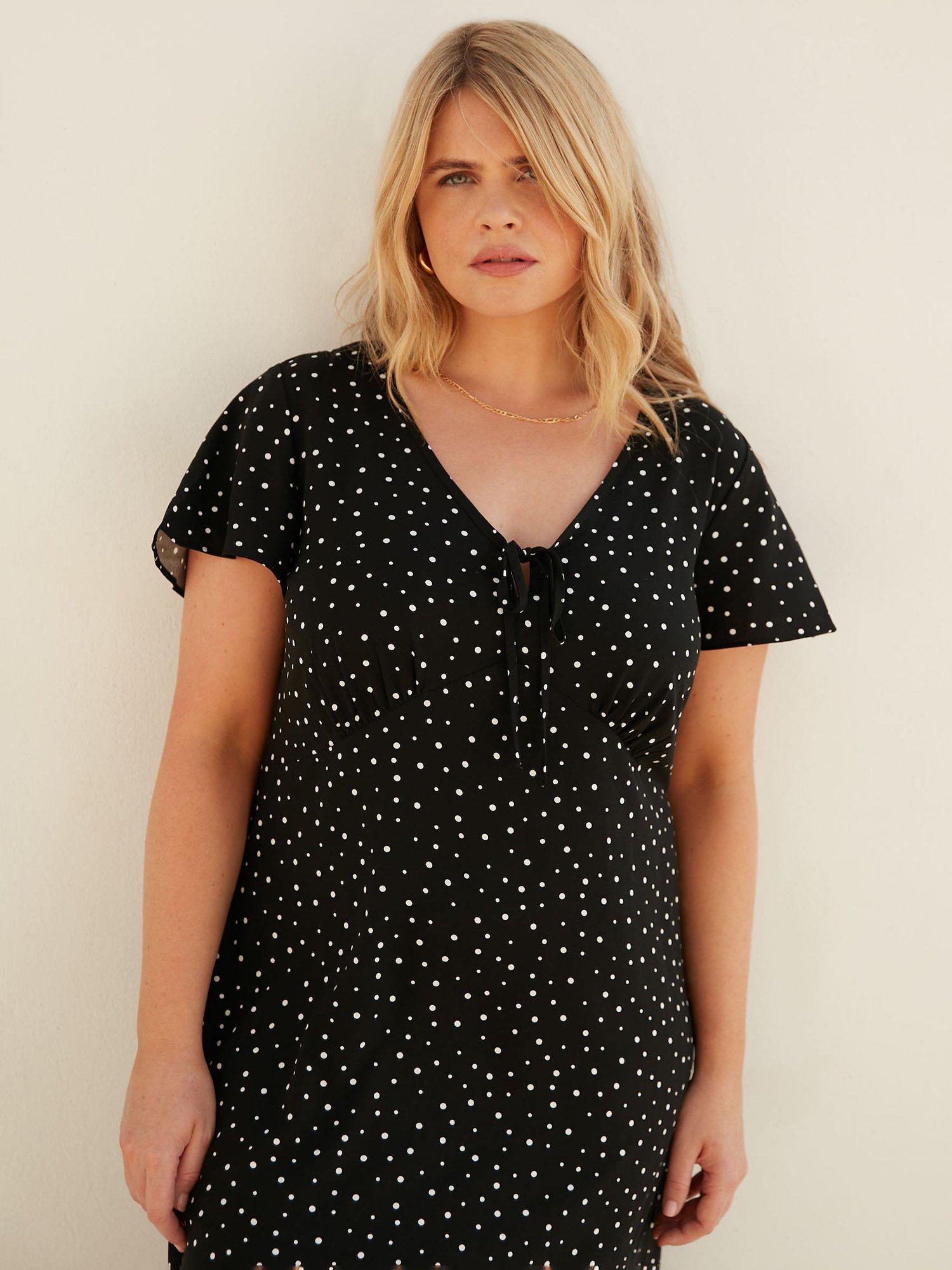 Live Unlimited Spot Print Midi Dress, Black/White