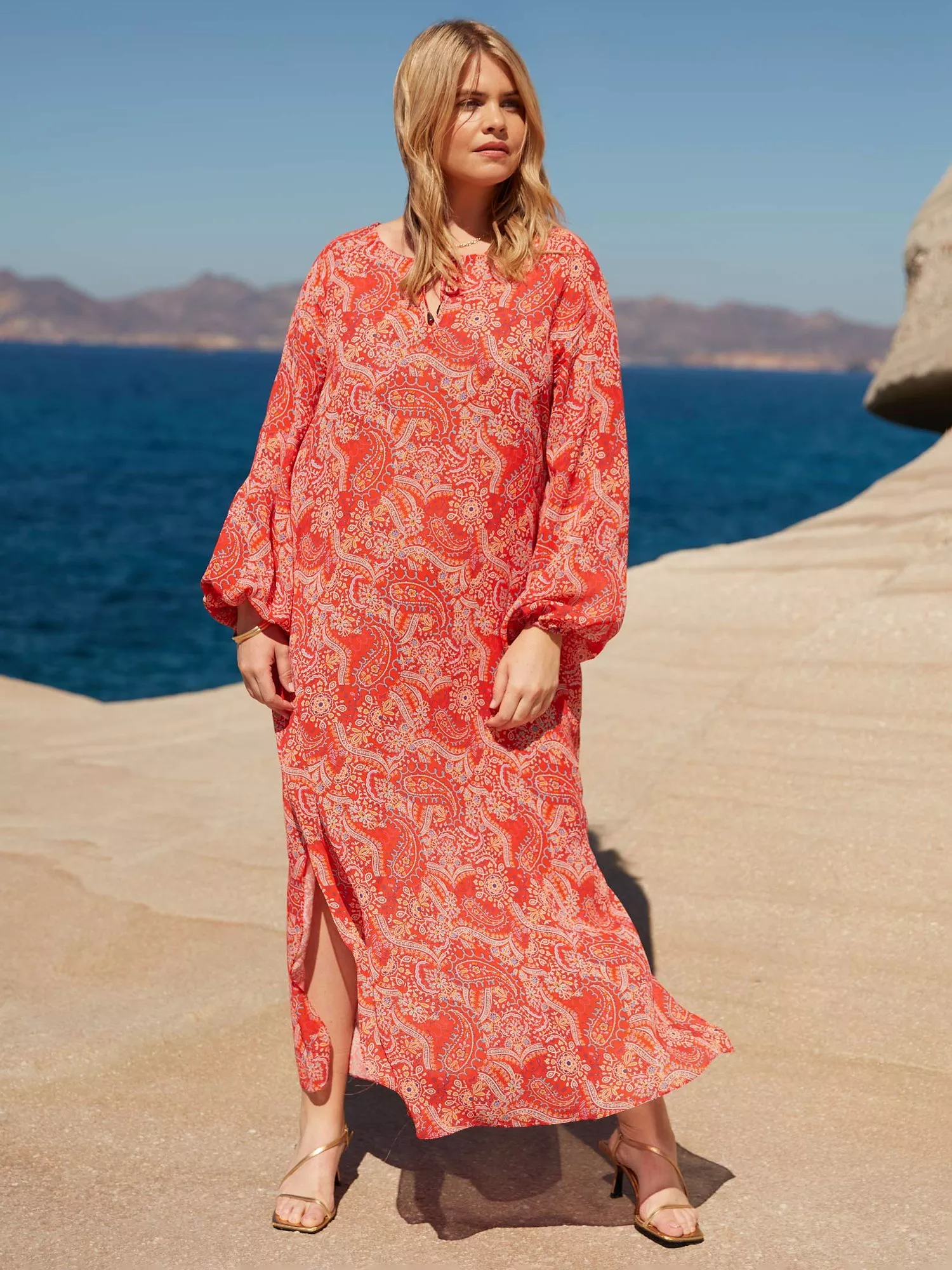 Live Unlimited Paisley Boho Maxi Dress Red Multi