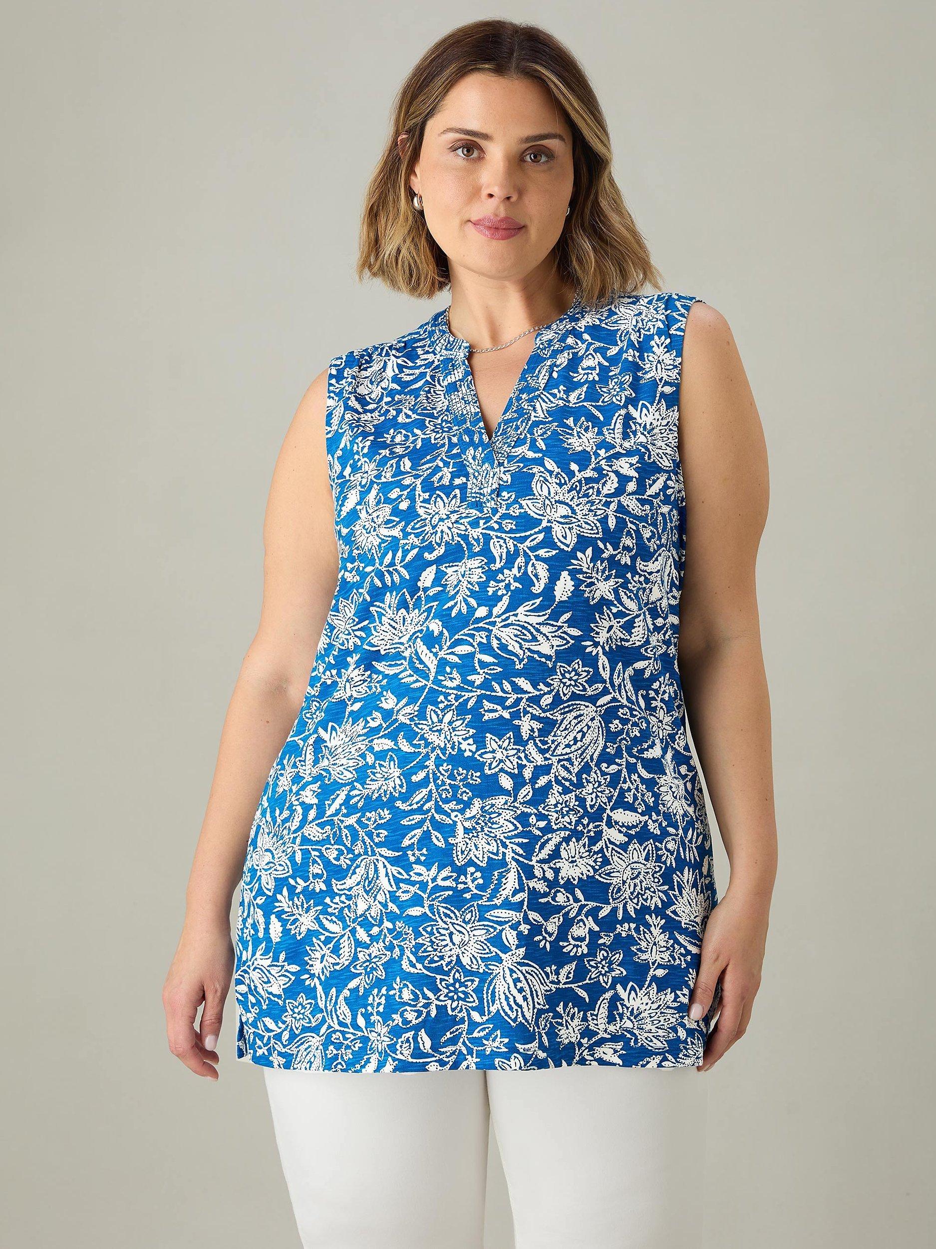 Live Unlimited Paisley Print Tunic Top, Blue/White