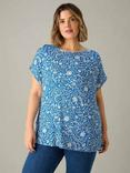 Live Unlimited Floral Paisley Print Jersey Blouse, Blue/White