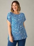 Live Unlimited Floral Paisley Print Jersey Blouse, Blue/White