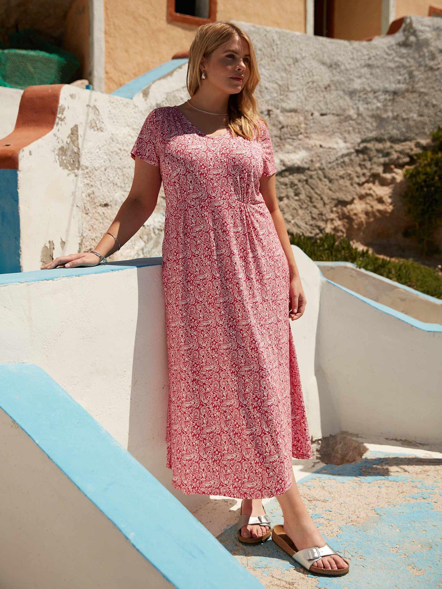 Live Unlimited Curve Paisley Midi Jersey Dress Pink