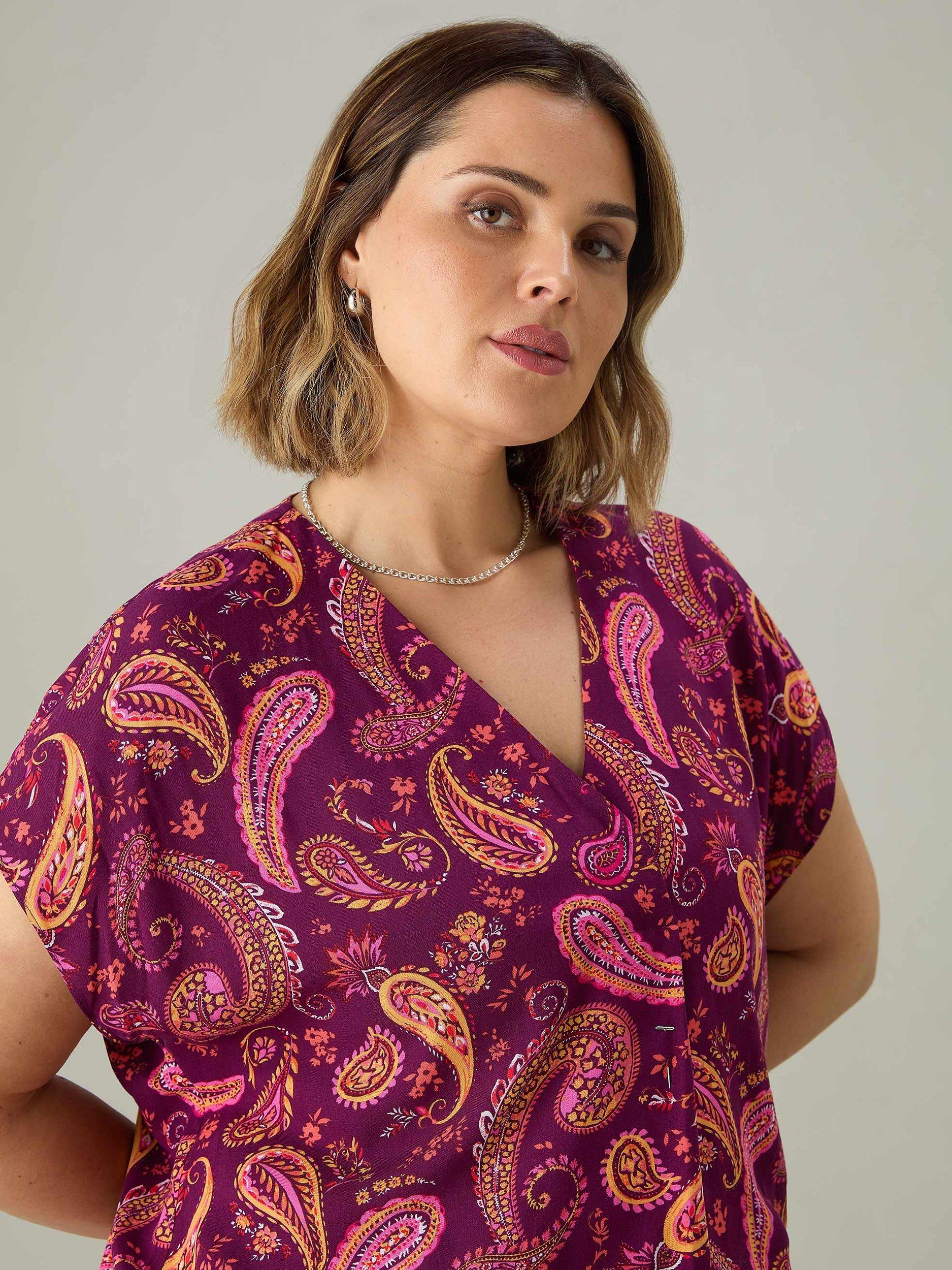 Live Unlimited Paisley Print Pleat Front Top, Plum, 14