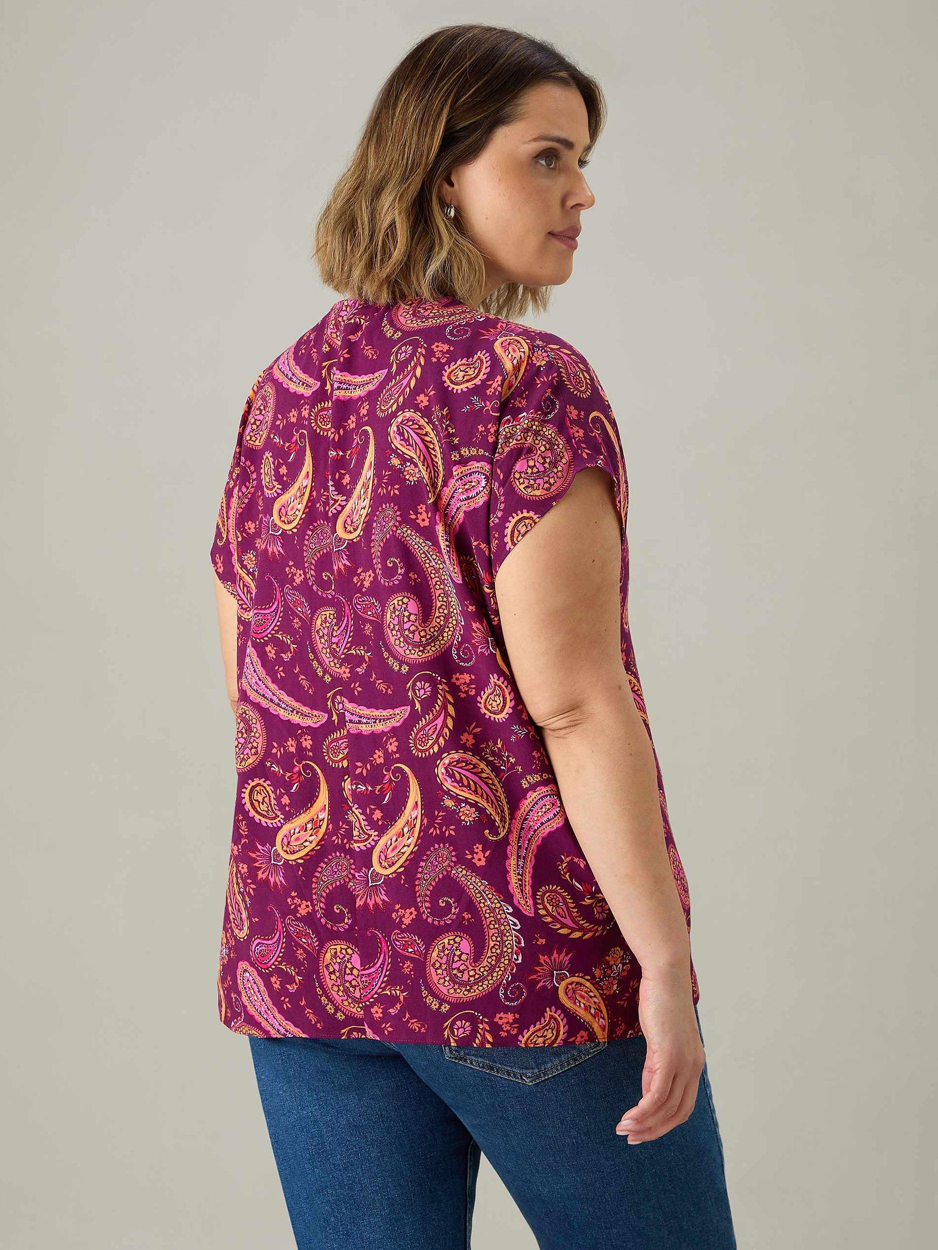 Live Unlimited Paisley Print Pleat Front Top, Plum, 14