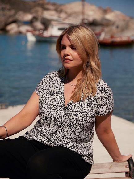 Live Unlimited Curve Mono Animal Print Pleat Front Top, Black/Multi, Black/Multi